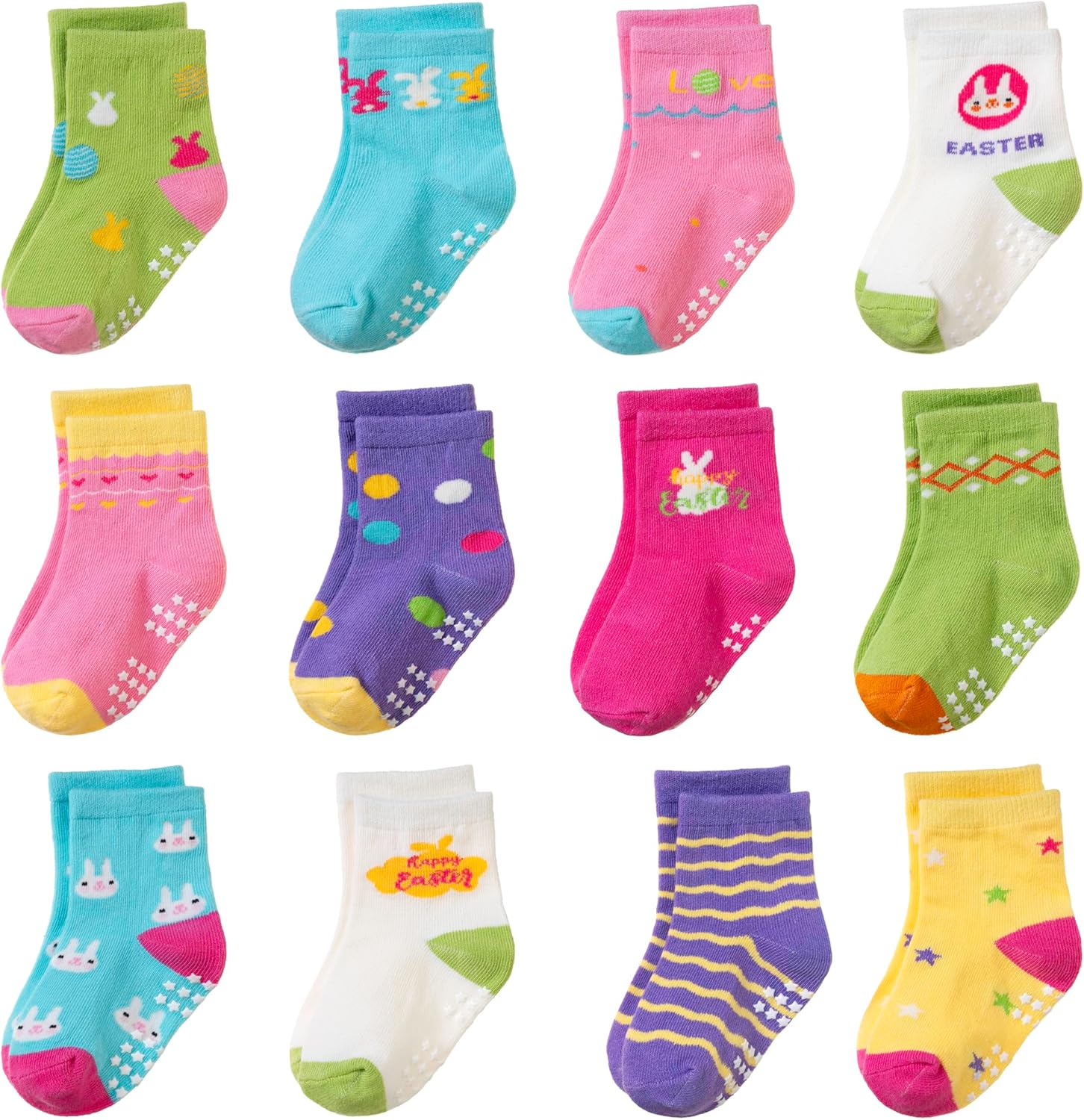 Toddler Non Slip Grips Socks Kids Anti Skid Baby Boys Girls Cotton Crew Socks 12 Pairs