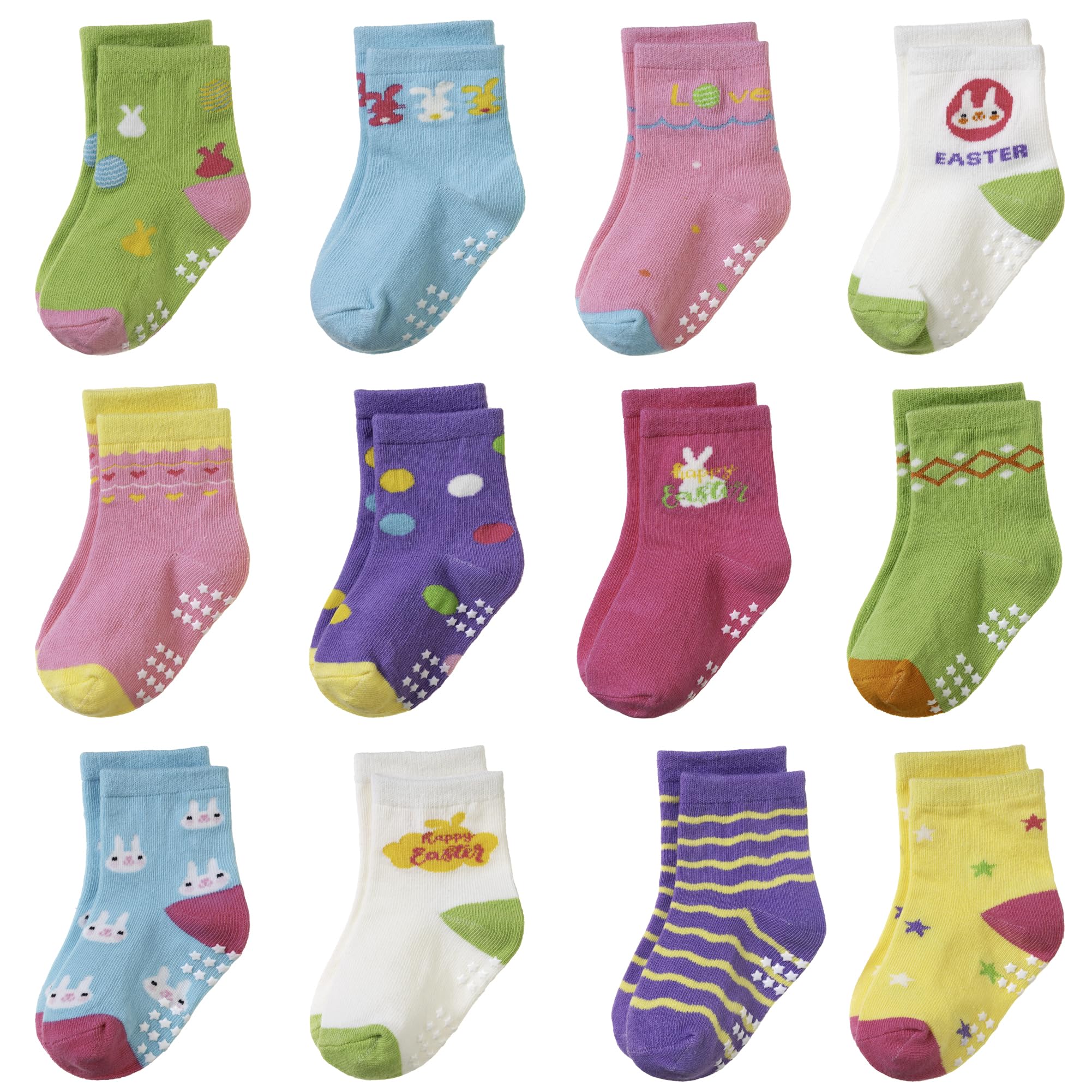 Toddler Non Slip Grips Socks Kids Anti Skid Baby Boys Girls Cotton Crew Socks 12 Pairs