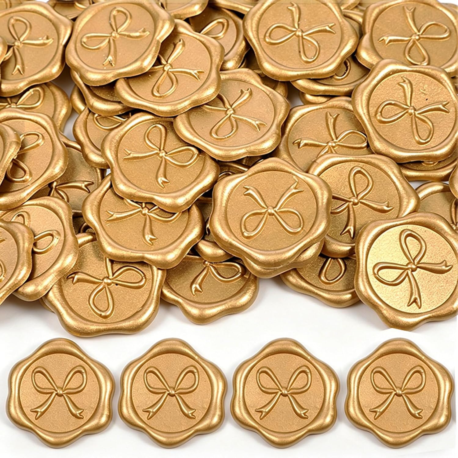 50 Pcs Wax Stamp Stickers, Gold Bow Envelope Seal Stickers, Self-Adhesive 3D Stamp Decals for Wedding Invitations, Envelopes, Gift Wrapping, Greeting Cards, and Baby Shower
