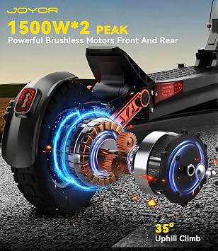 JOYOR T10 Electric Scooter for Adults,3000W Dual Motor,Up to 47 Miles Range,37 MPH Max Speed,10 All-Terrain Tires,Dual Hydraulic Brakes & 4 Shock Absorbers UL 2272 Certified