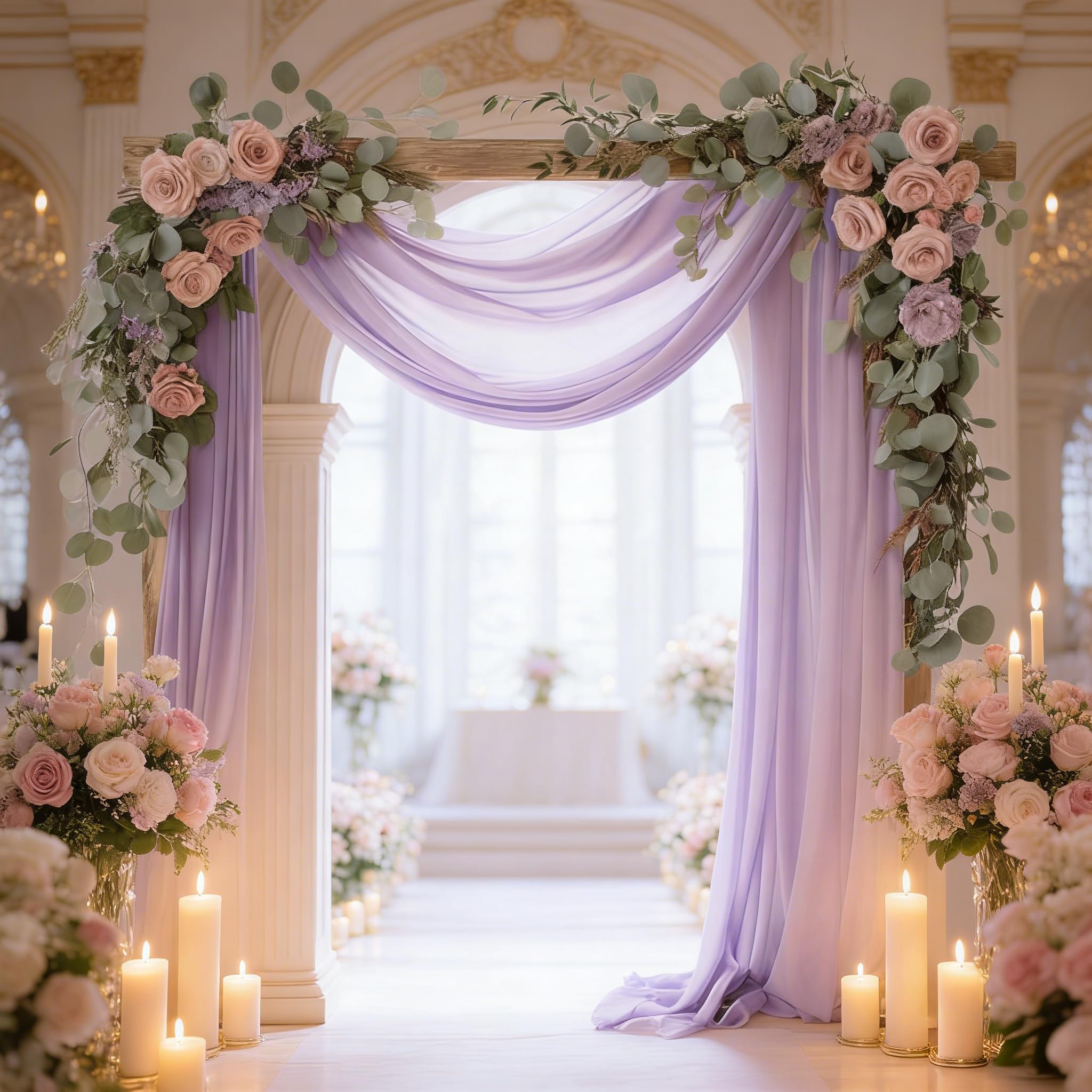 Wedding Arch Draping Fabric, 30"x 19.69Ft Chiffon Fabric Curtains Draping Fabric Drapery Wedding Arch Backdrop Drapes Curtains for Wedding Archway Ceremony Ceiling Arbor Decorations (Lavender Purple)