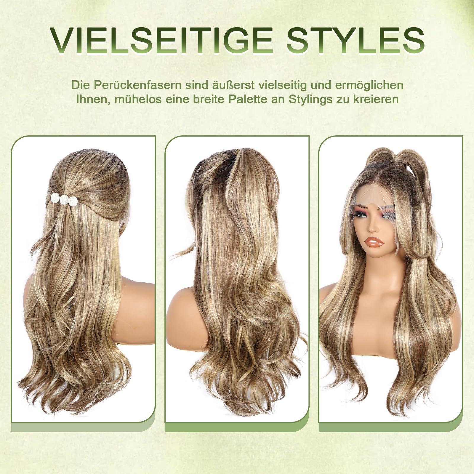Sapphirewigs Blonde Perücke Lace Front 13x4 Synthetische Perücken Große Wellen Mix Braun Lace Front Haare Vorgezupft Tägliche Wear Party Date Weihnachten 22 inch