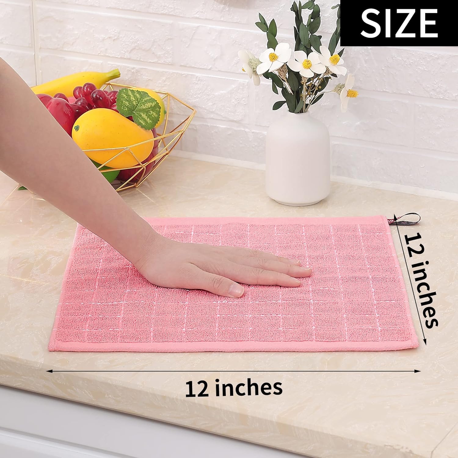 Homaxy 100% Cotton Terry Kitchen Dish Cloths, Ultra Soft and Absorbent Dish Towels for Kitchen, Suitable for Drying and Washing Dishes, 6 Pack, 12 x 12 Inches, Pink - Image 5