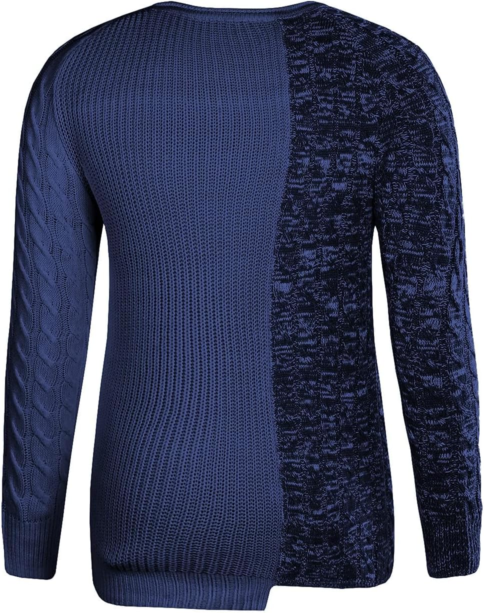 Mens Ribbed Knitted Pullover Sweater Color Block Comfort Twisted Long Sleeves Sweaters, Blue, X-Large - Image 5