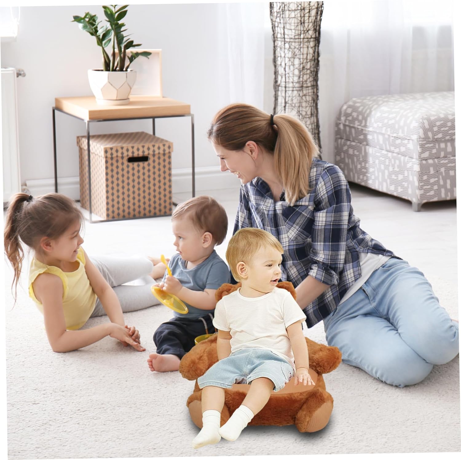 Kids Sofa 19.7x19.7x17.7 inch Stuffed Plush Kids Armchair Cute Bear Toddler Sofa Elastic Baby Armchair for Bedroom Furniture Home Decor Style 2..