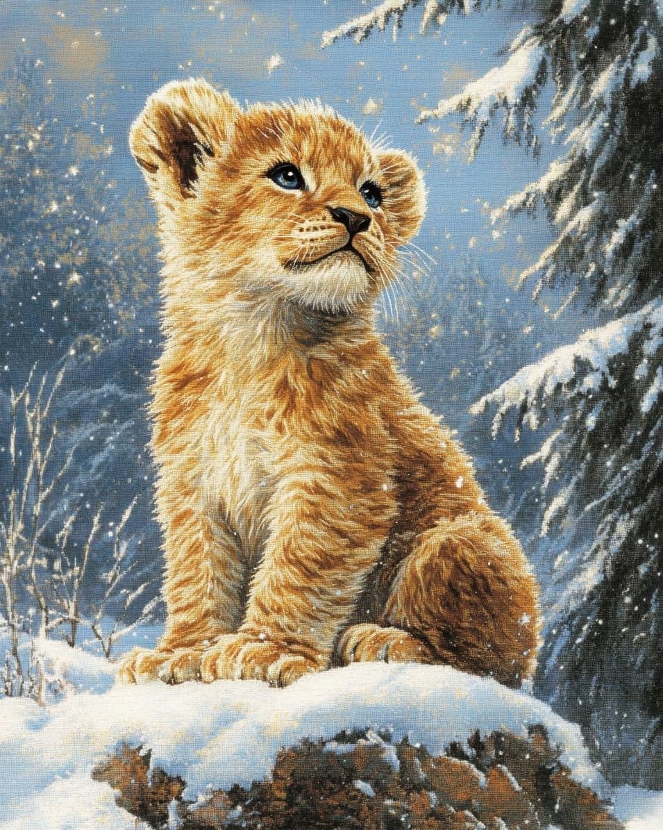 WallustrioaW 11CT Cross Stitch Kits,Lion Animals,Stamped Cross Stitch for Adults Beginners,Embroidery Crafts Kit for Home Decoration,40x50cm