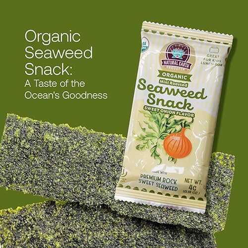 Miniatura 3 de Natural Earth - Mini bocadillo de algas tostadas orgánicas, sabor cebolla dulce (paquete de 16, 0.14 onzas), Kosher