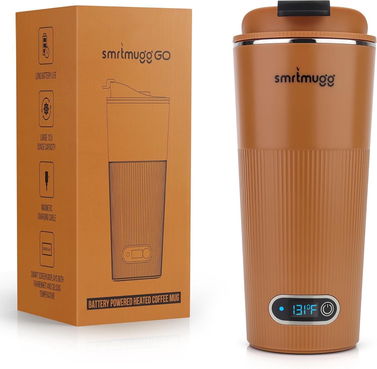 GO Heated Coffee Mug, Travel Mug, 13.5 OZ. Smart Mug, Battery Powered Heated Coffee Mug, Great for Coffee and Tea, Snap on Magnetic Charging Cord, New and Improved (Pumpkin Spice)