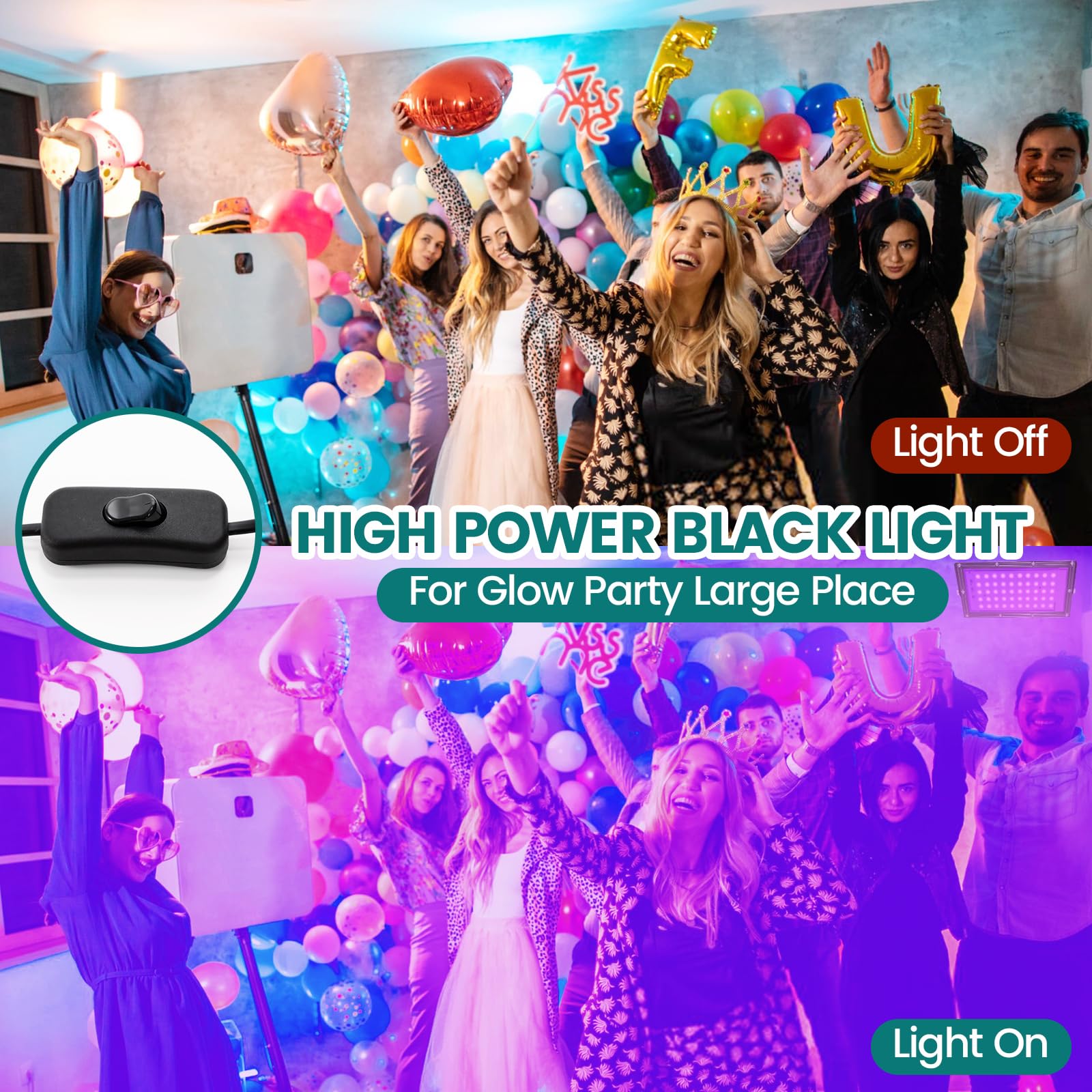 50W Black Lights for Glow Party - Strong High Power Black Light Flood Light 395nm UV Blacklight Floodlight Purple Black Light Spotlight Fluorescent UV Light for Halloween (2 Pack)