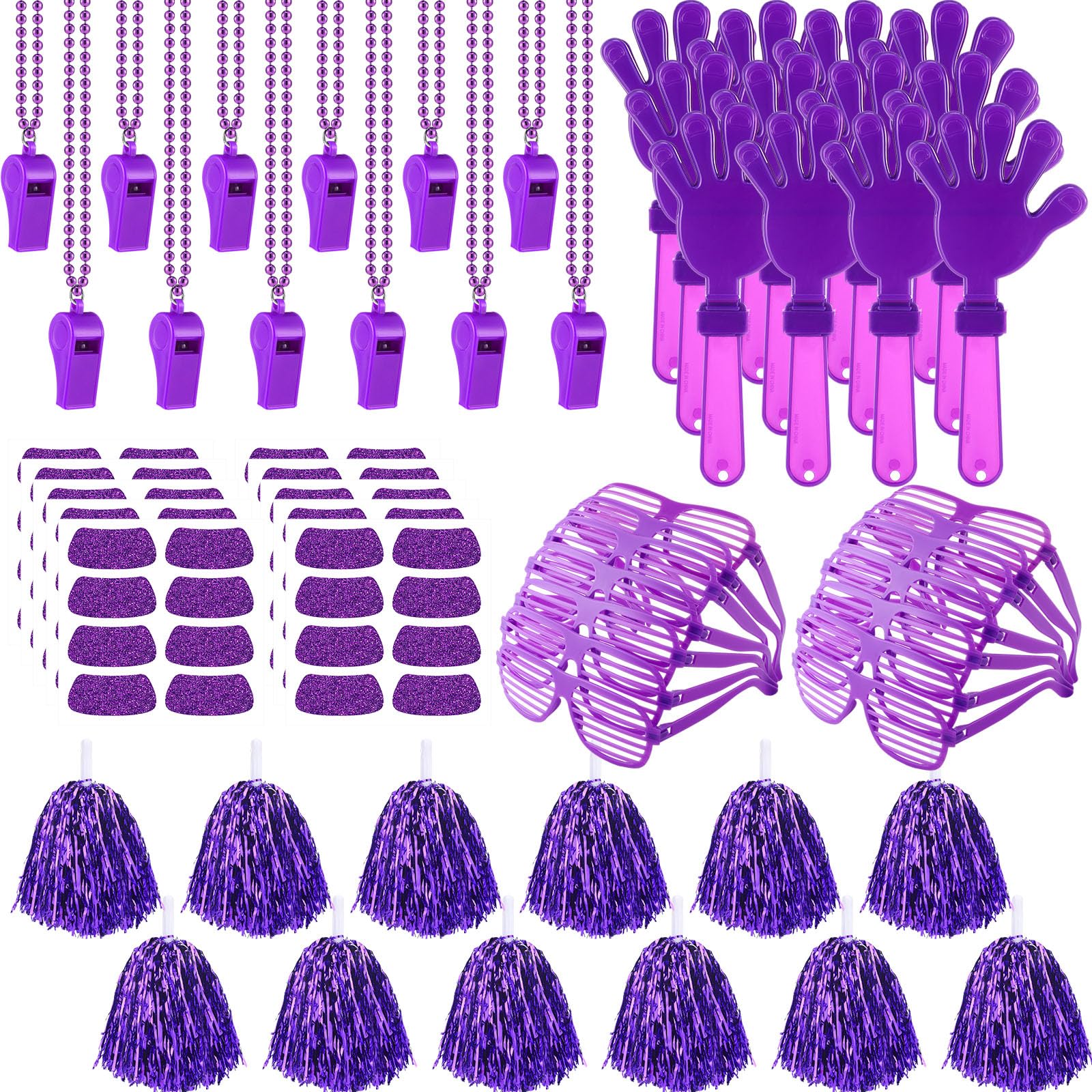 Realspring 148 Pcs Colleges Team Spirit Items Bulk University Team Spirit Week Accessories, Hand Clapper Noisemaker Whistle Cheerleading Pom Poms