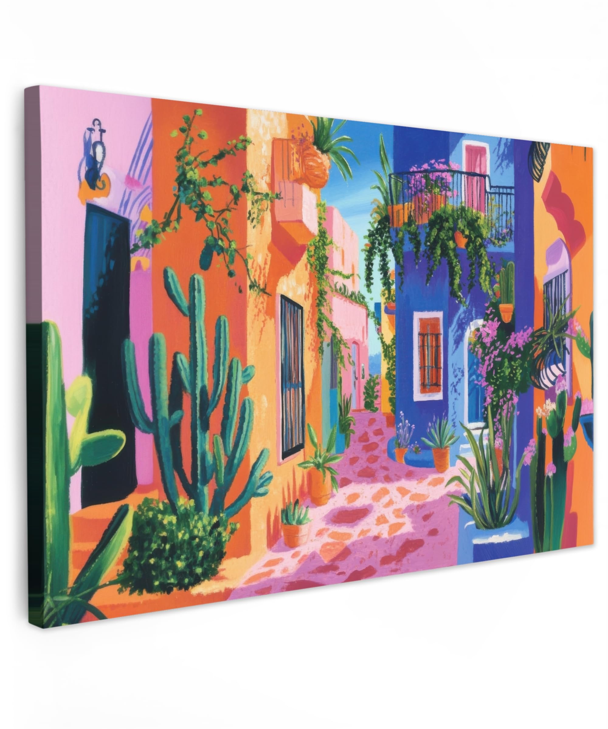 MuchoWow© Canvas Wall Art 24"x16" / 60x40 cm Decor Paintings Prints framed on Canvas Decorations Wallart Yellow - Blue - Orange - House
