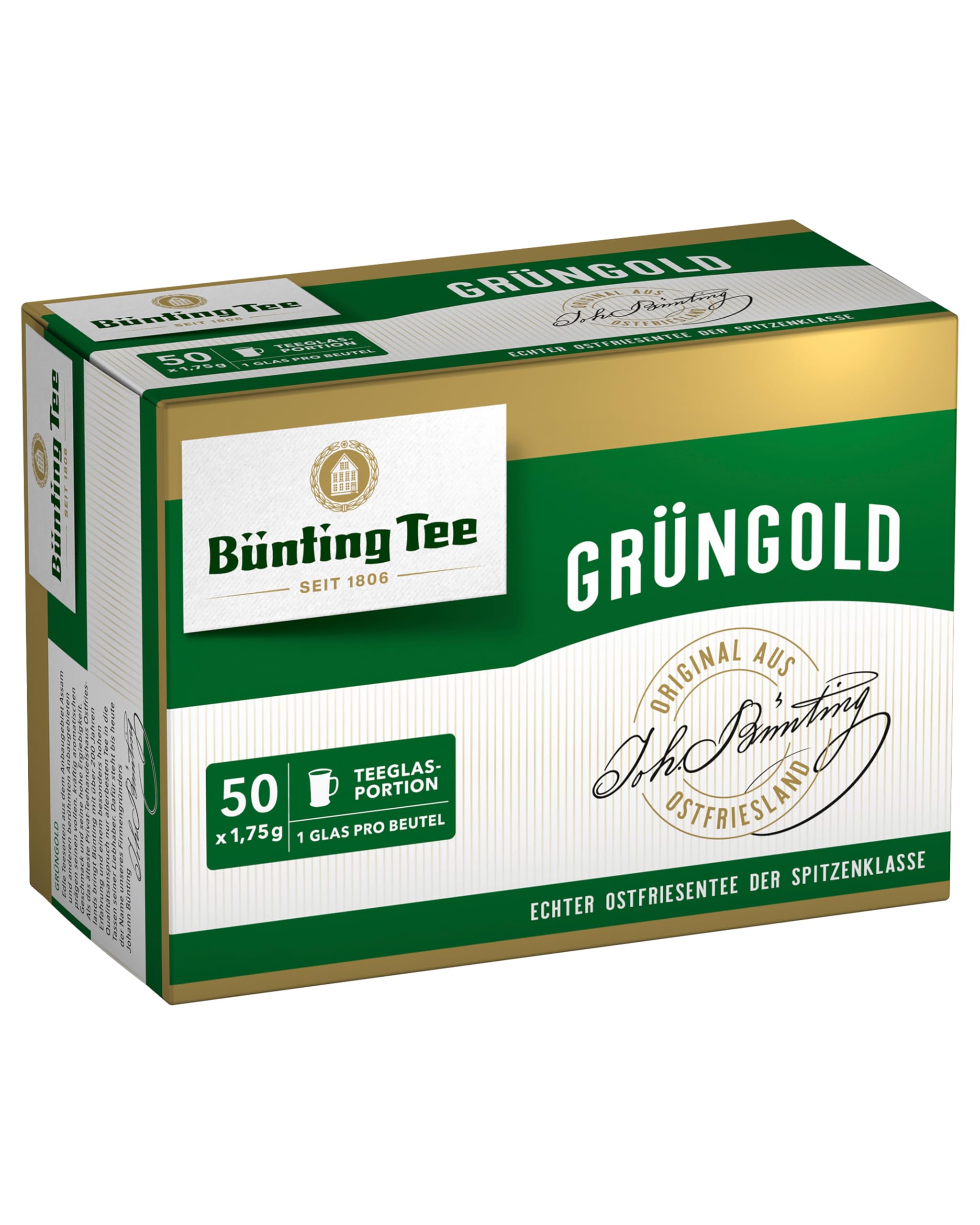 Bünting Tee Grüngold, 50 Tassenbeutel (5 x 50) - 5er Pack