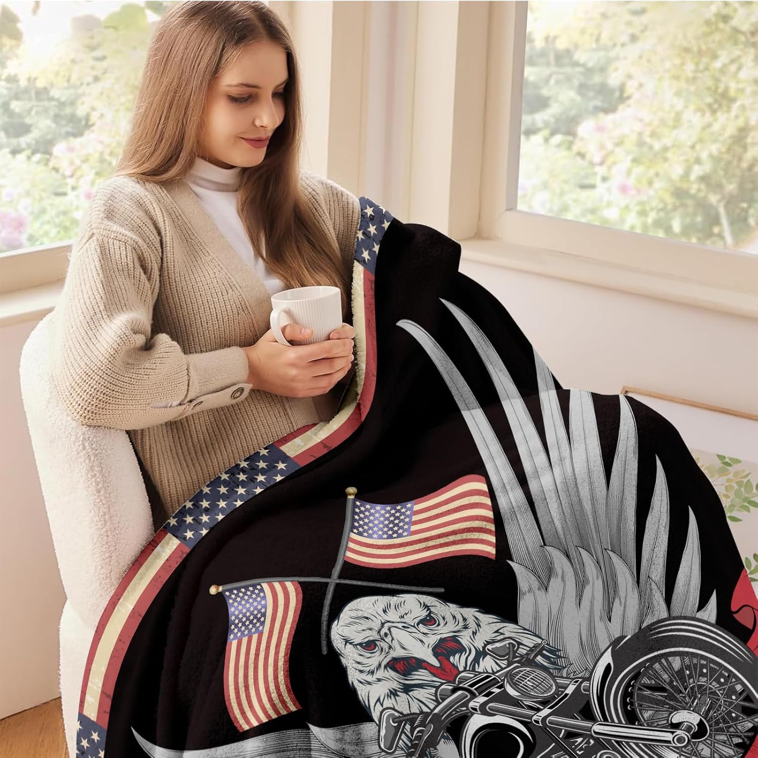 Motorcycle Throw Blanket Gift for Men & Women, Biker Man Cave Decor, Couch Bed Throw, 50'' x 60'', Birthday Christmas Father’s Day Independence Day Gifts for Motorcycle Lovers - Image 4