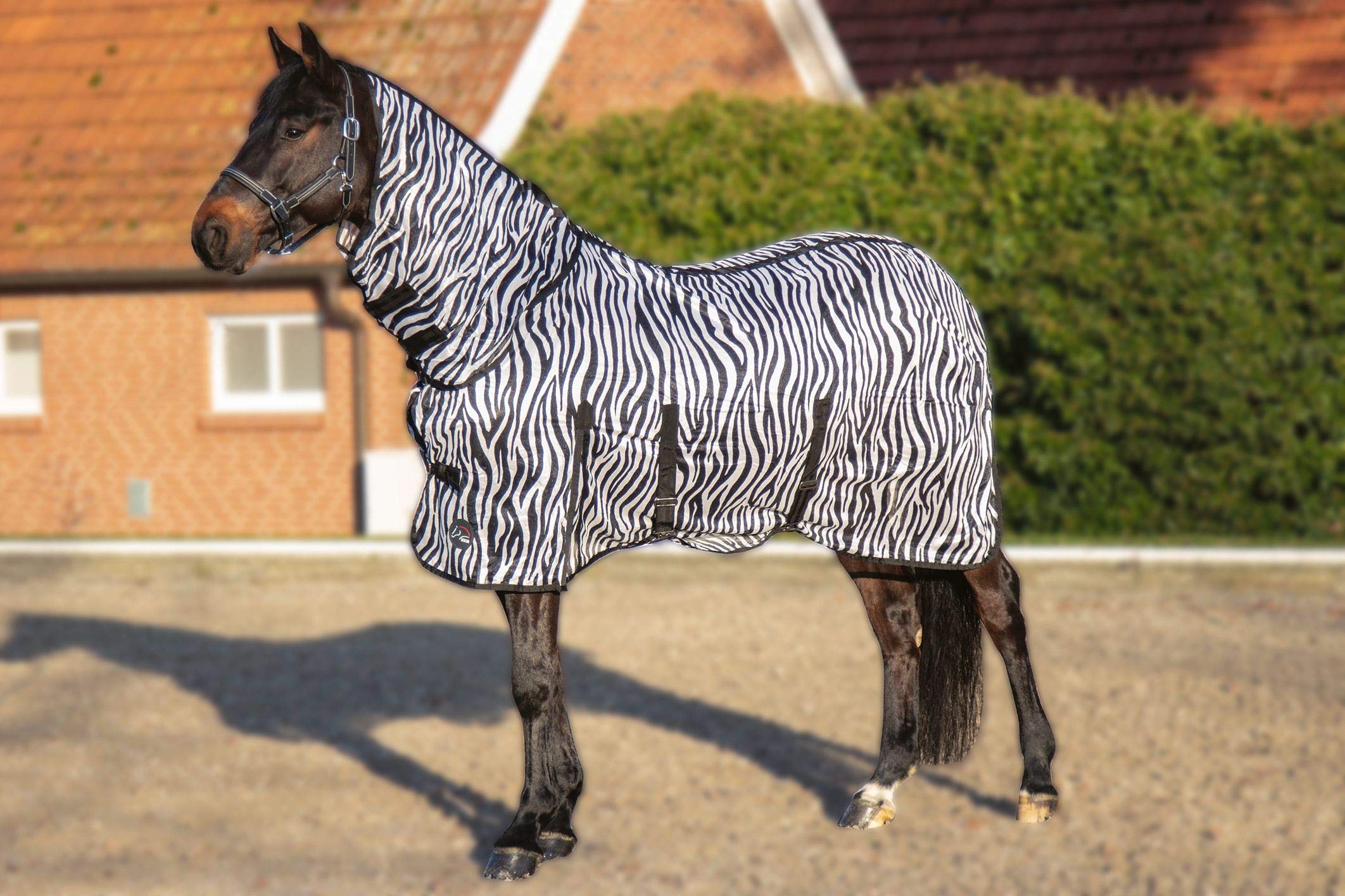 HKM Zebra Manta Anti-Moscas con Cuello con cinturó Blanco/Negro 165