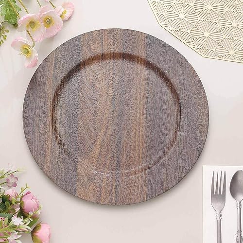 Miniatura 6 de Efavormart - Paquete de 6 platos de carga de plástico de madera sintética de 13 pulgadas, estilo bohemio y elegante, redondos rústicos para bodas y