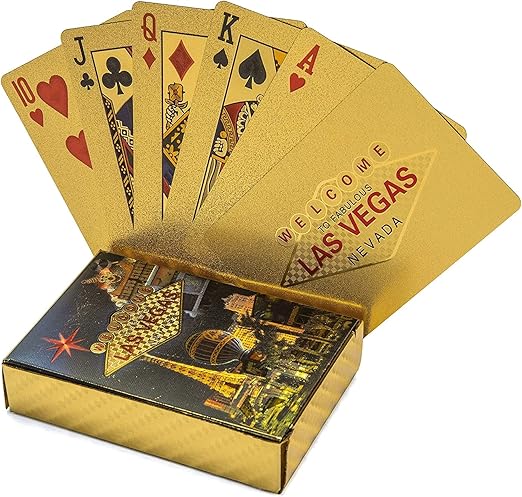 KALIFANO Luxury Gold Plated Playing Cards - Las Vegas Themed Waterproof Gold Foil Deck of Cards with Uses from Magic to Poker with Certificate of Authenticity