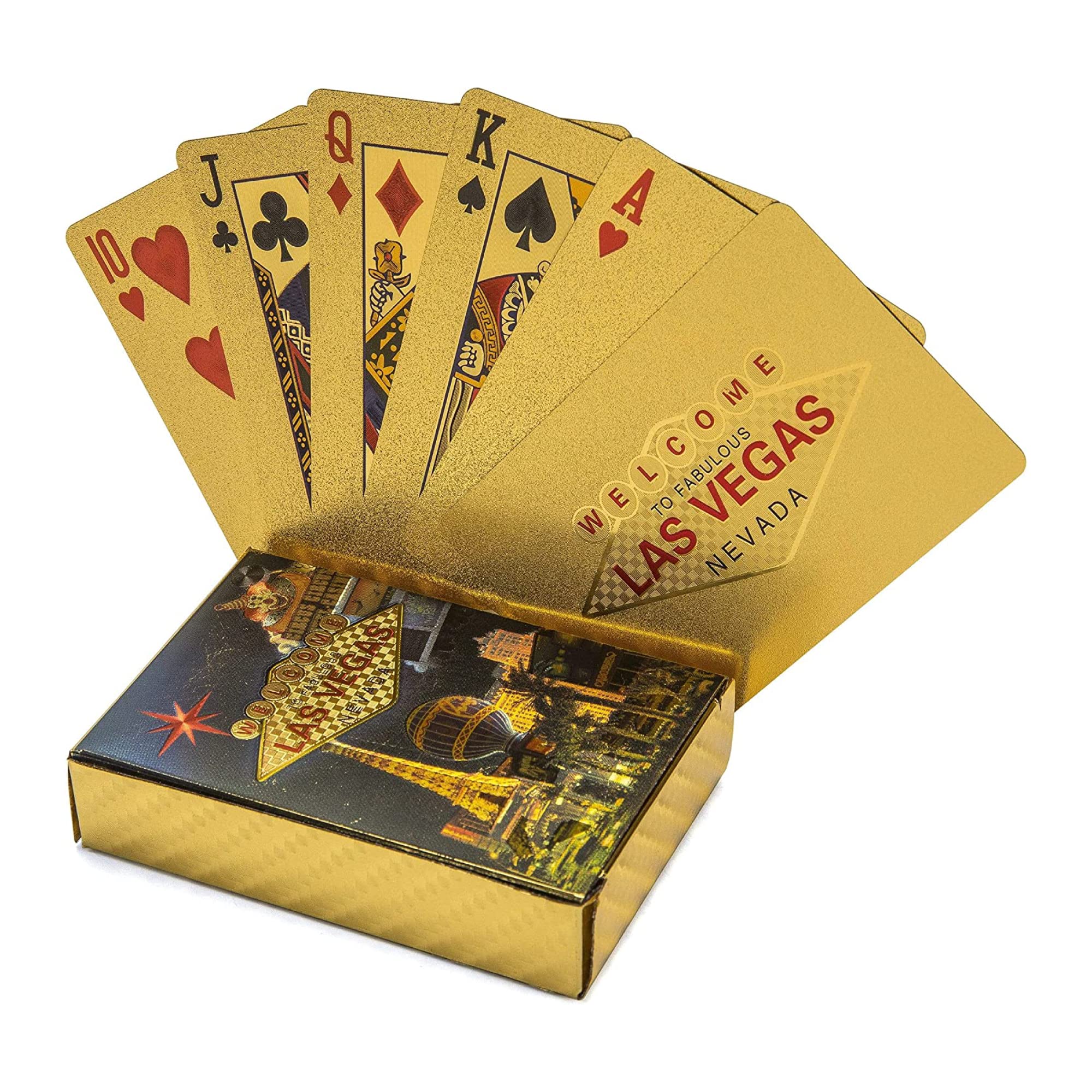 KALIFANO Luxury Gold Plated Playing Cards - Las Vegas Themed Waterproof Gold Foil Deck of Cards with Uses from Magic to Poker with Certificate of Authenticity