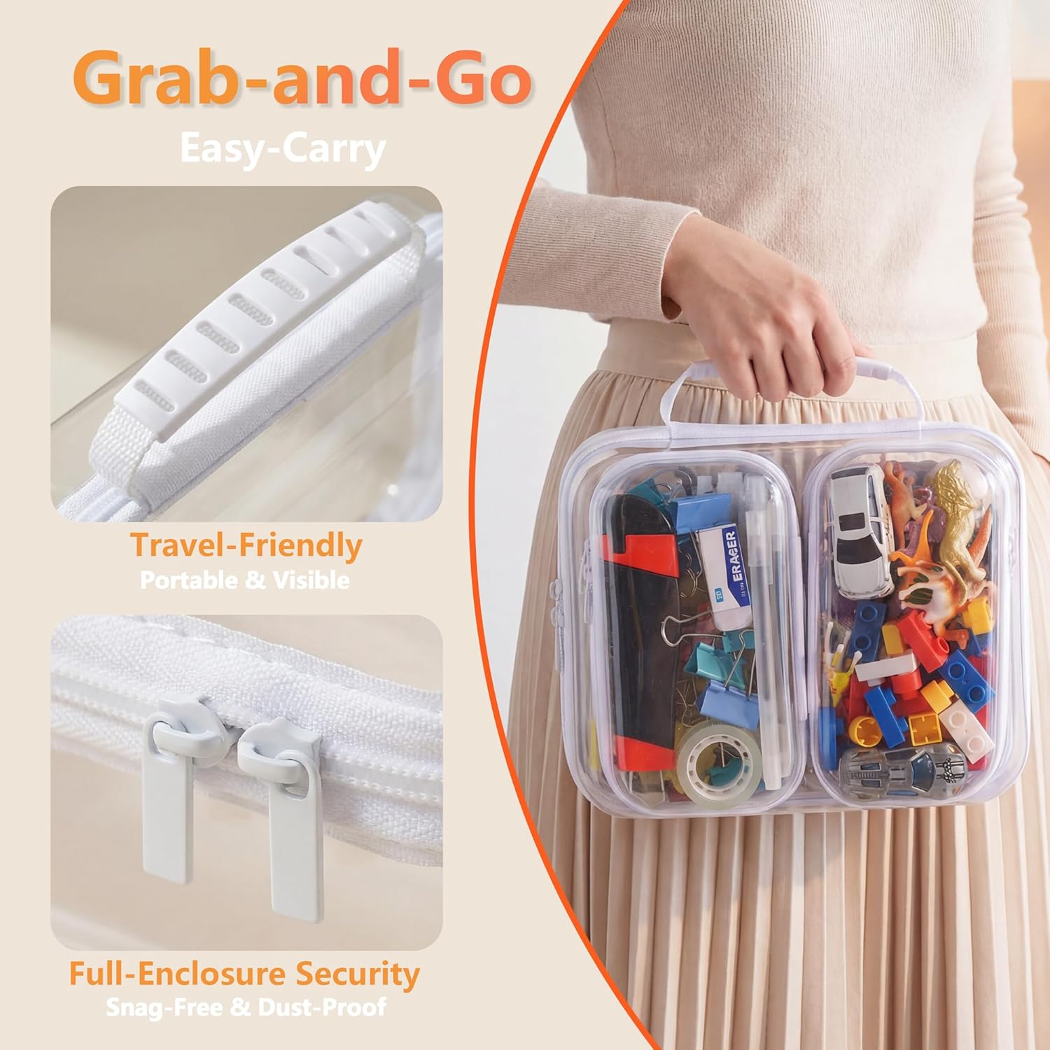 5PCS Travel Essentials for Toiletries with Handles, 1.2MM Thick Clear Hard Shell Zipper Case, Durable Makeup Bag for Cosmetics, Puzzles and Snacks, Clear Travel Bag for Diaper Bag Organizer
