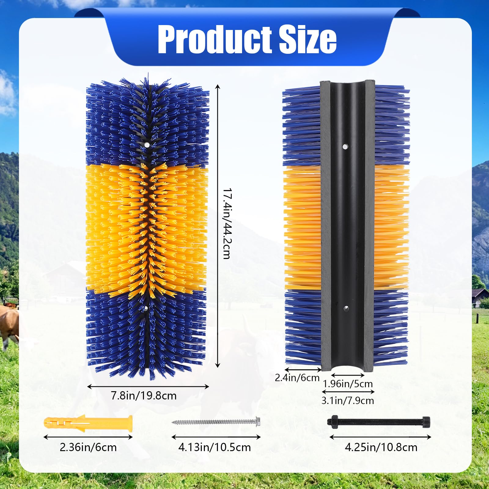 2 cepillos para caballos, cepillo para rascar ganado, cepillo de cabra, poste rascador de cabra, incluye 8 tornillos, rascador de ganado para caballos, vacas, cabras y cerdos, promueve la limpieza y