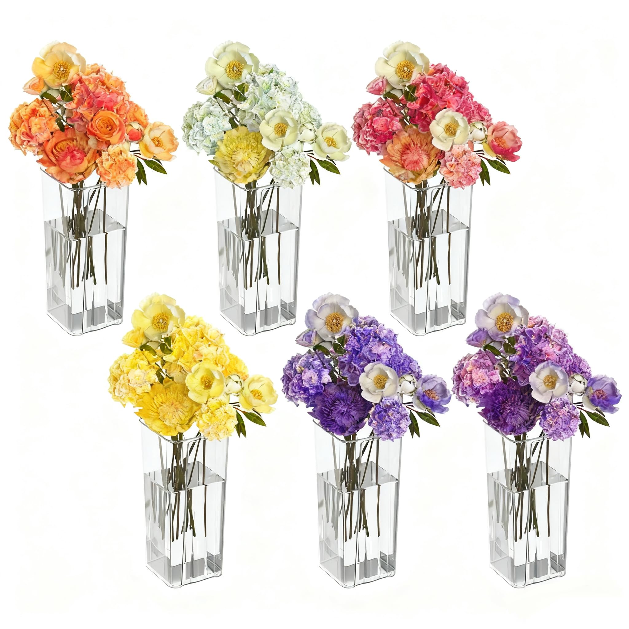 Vase acrylique transparent incassable lot de 6 grands cubes pour fleurs