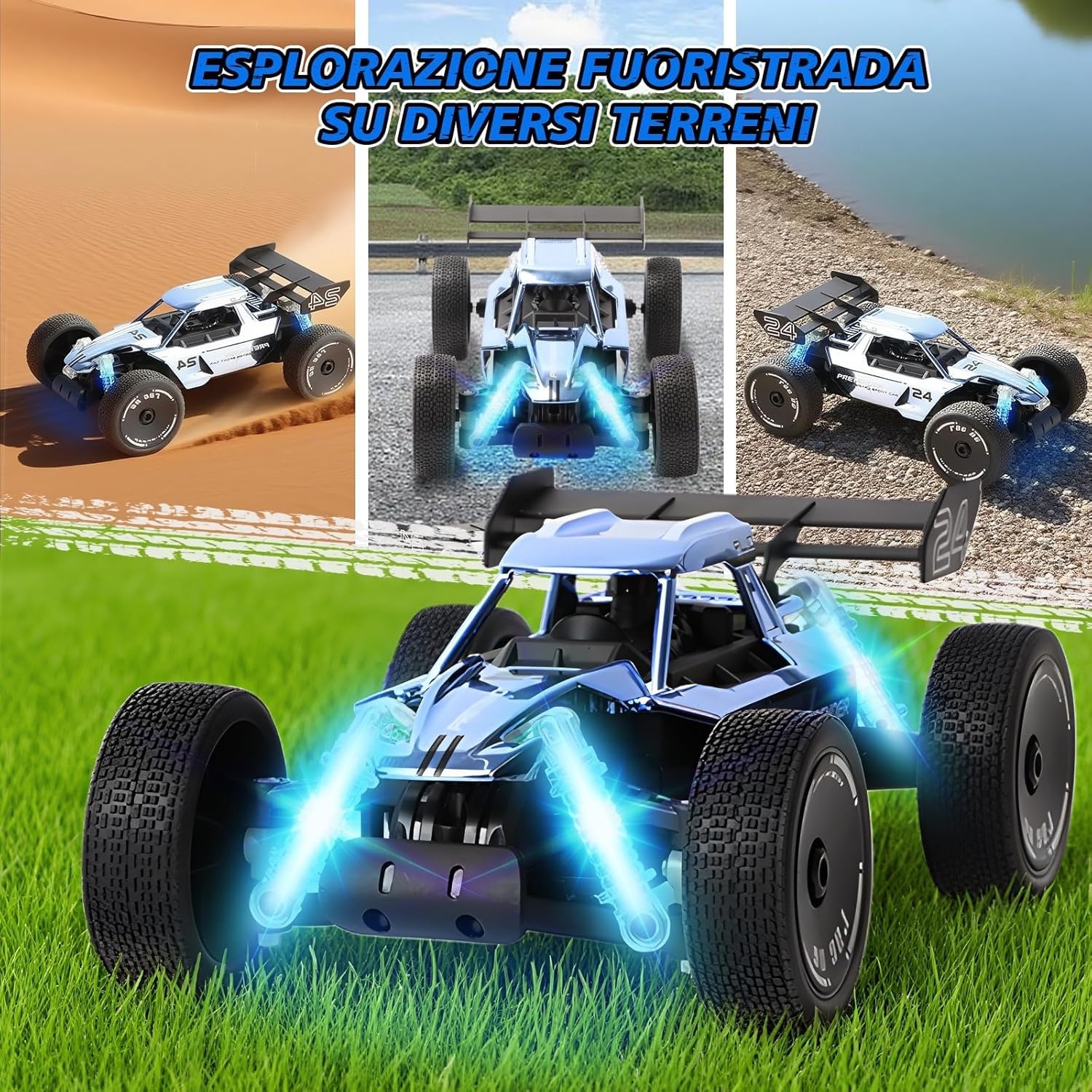 Auto telecomandata 1:18 per adulti, auto radiocomandata da 2,4 GHz con luce LED e funzione spray, camion telecomandato da 15 km/h per regalo di compleanno per adulti(Blue)