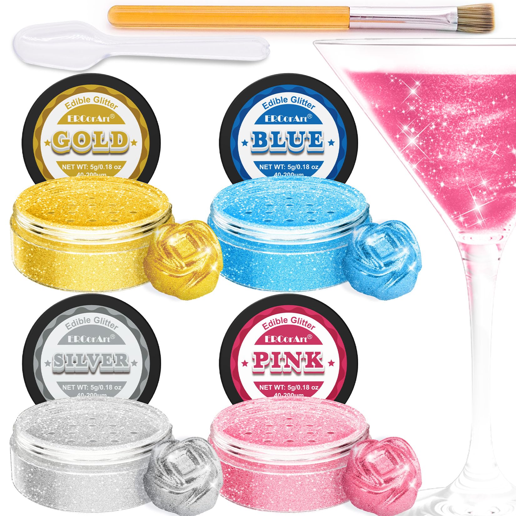Edible Glitter - Luster Dust Edible for Cocktail Food Grade Drink Glitter for Cake Decorations, Easter Eggs, Baking, Macarons, Strawberries - 5g/Bottle (gold pink blue silver)
