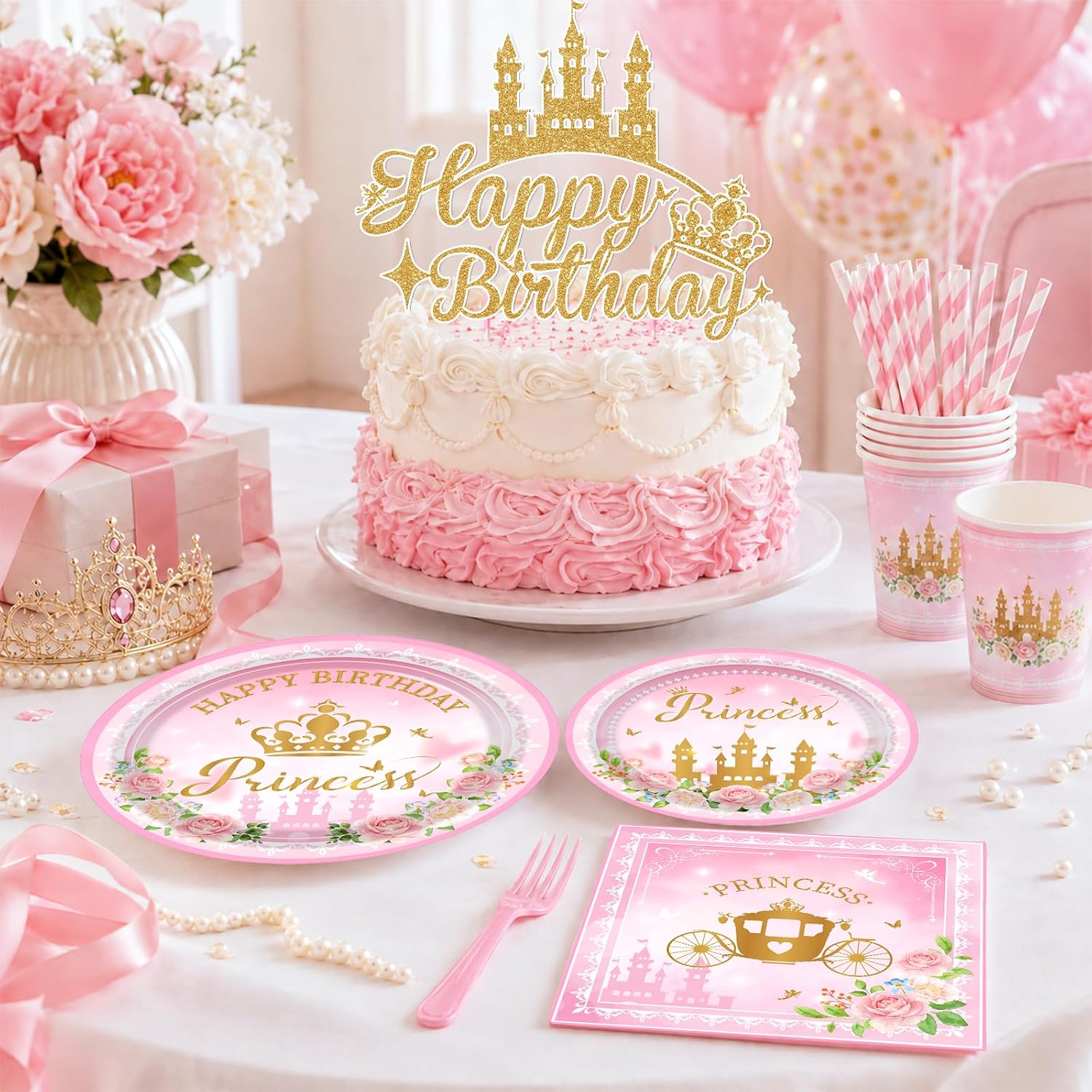 248Pcs Princess Birthday Party Decorations Pink Once Upon A Time Birthday image 5