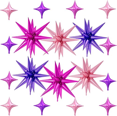 Miniatura 12 de 18 globos de estrella rojos, verdes y dorados, globos de aluminio de estrellas de Navidad con 6 globos de estrella en explosión de 22 pulgadas, 12