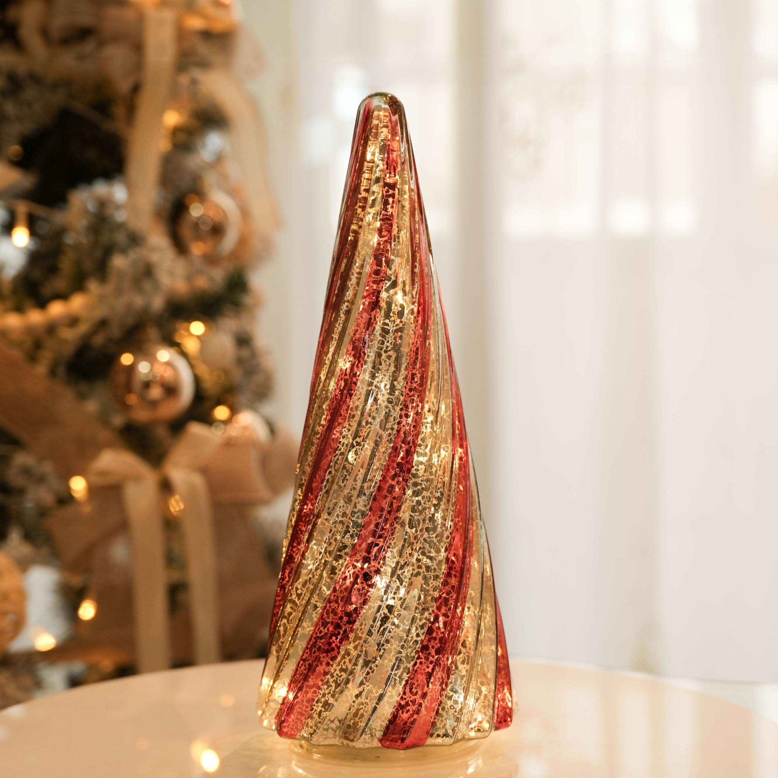 Albero Di Natale In Vetro Mercurio 30,5 Cm Con Luci LED – 7 Colori E Timer 6 Ore – Argento, Batterie - 2