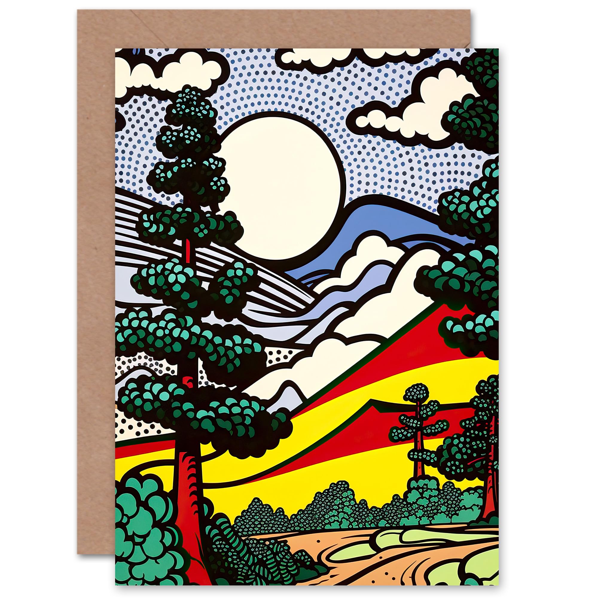 Artery8 Modern Pop Art Forest Landscape Comic Colourful for Him or Her Man Woman Birthday Thank You Congratulations Blank Art Greeting Card