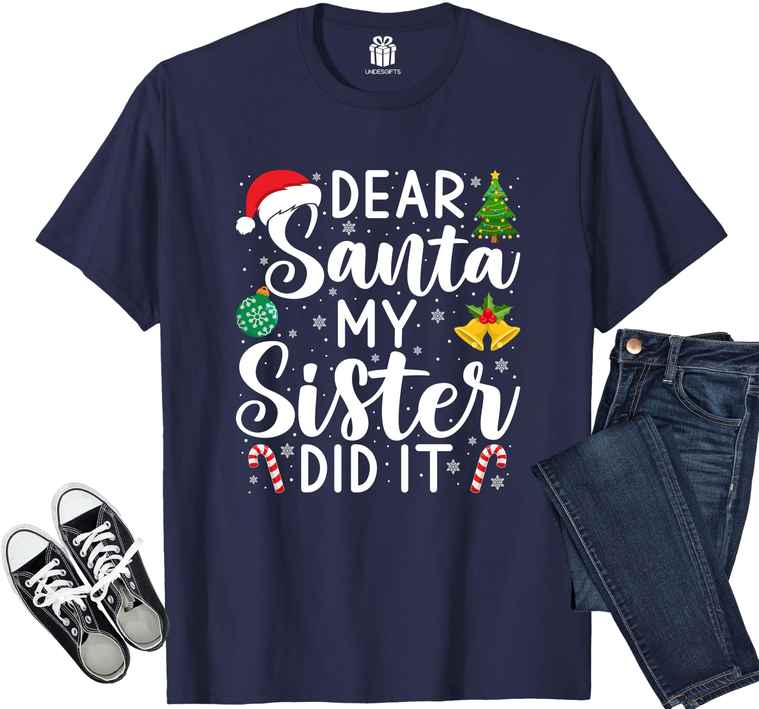Dear Santa My Sister Did It Funny Christmas Matching Xmas Shirt for Youth Boys Girls Kids Toddler Son Daughter