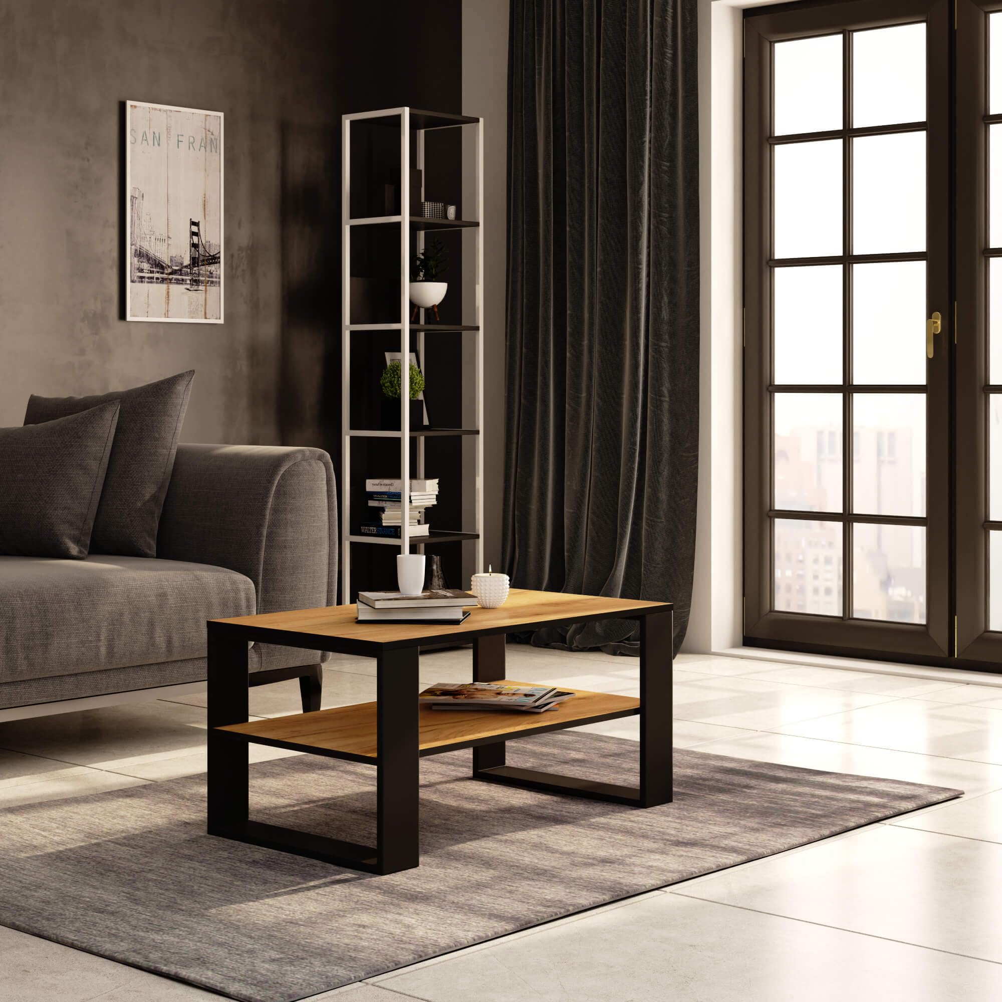 AKORD | Tavolino da Salotto in Legno - ALEX | Tavolo da Caffè con gambe un Ripiano | Coffee Table | Tavolini Basso Moderno | Arredamento Casa | 92 x 45 x 53 cm | Rovere Artigianale & Nero
