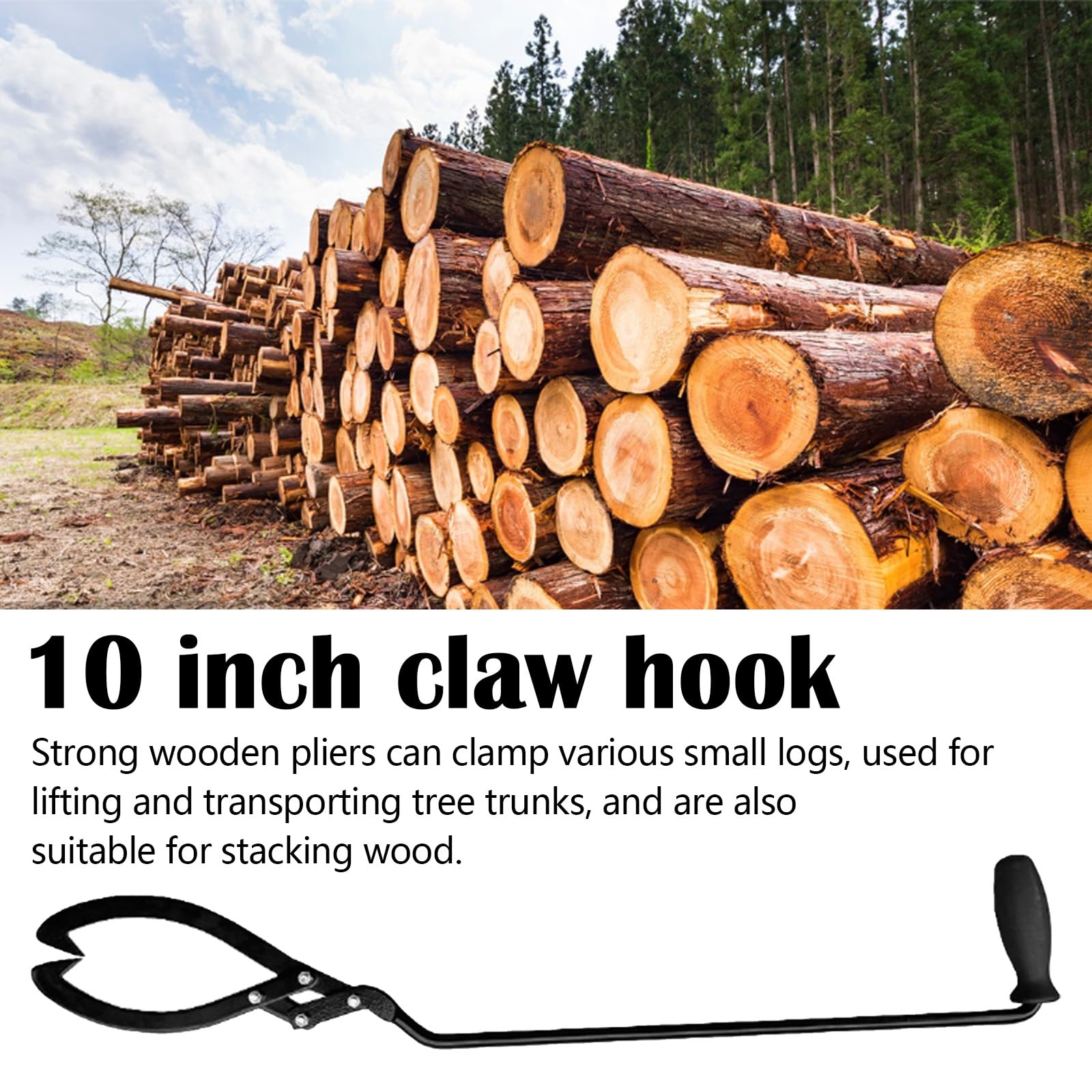 Forst Holzzange, 10 Zoll Holzgreifer Forstzange Vorlieferzange Lang Handpackzange Packzange für Holz Zange Holzgreifer Schleppzange Langer Griff 90° Hilfswerkzeug zum Heben Kleinere Baumstämme