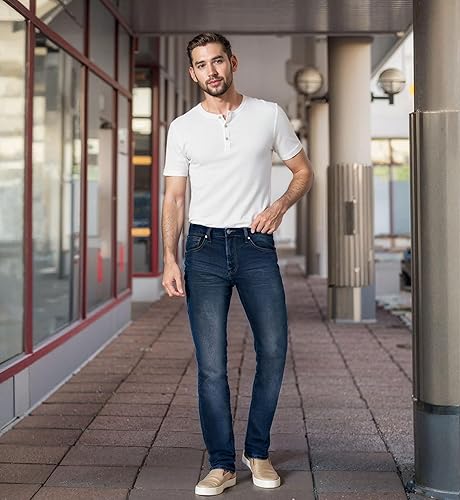 Miniatura 6 de ETHANOL Jeans de punto elástico recto súper cómodo para hombre de cinco bolsillos