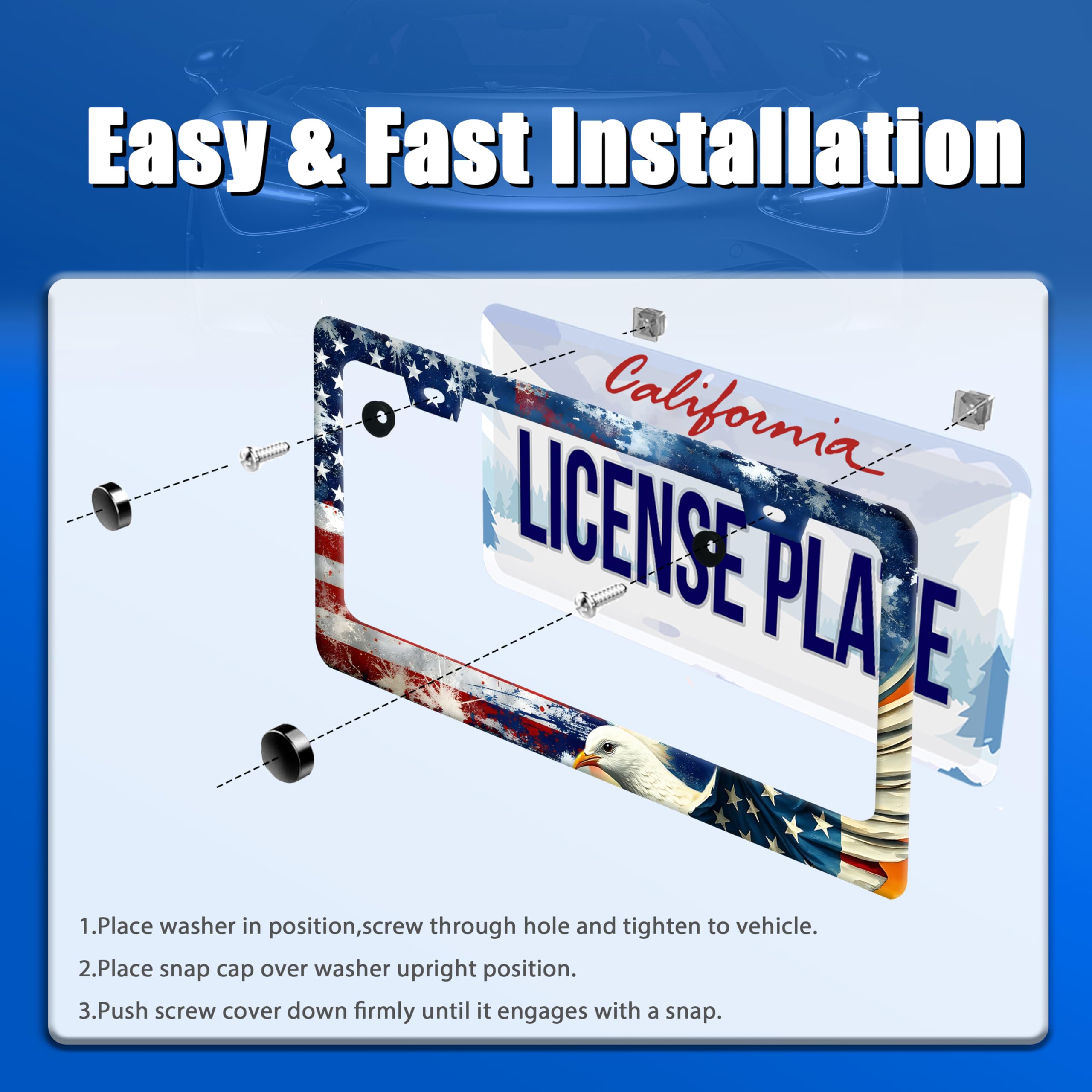 American Flag Eagle License Plate Frame Personalized Eagle License Plate Holder Patriotic Stainless Steel Funny Car Accessories Decoration — view 3