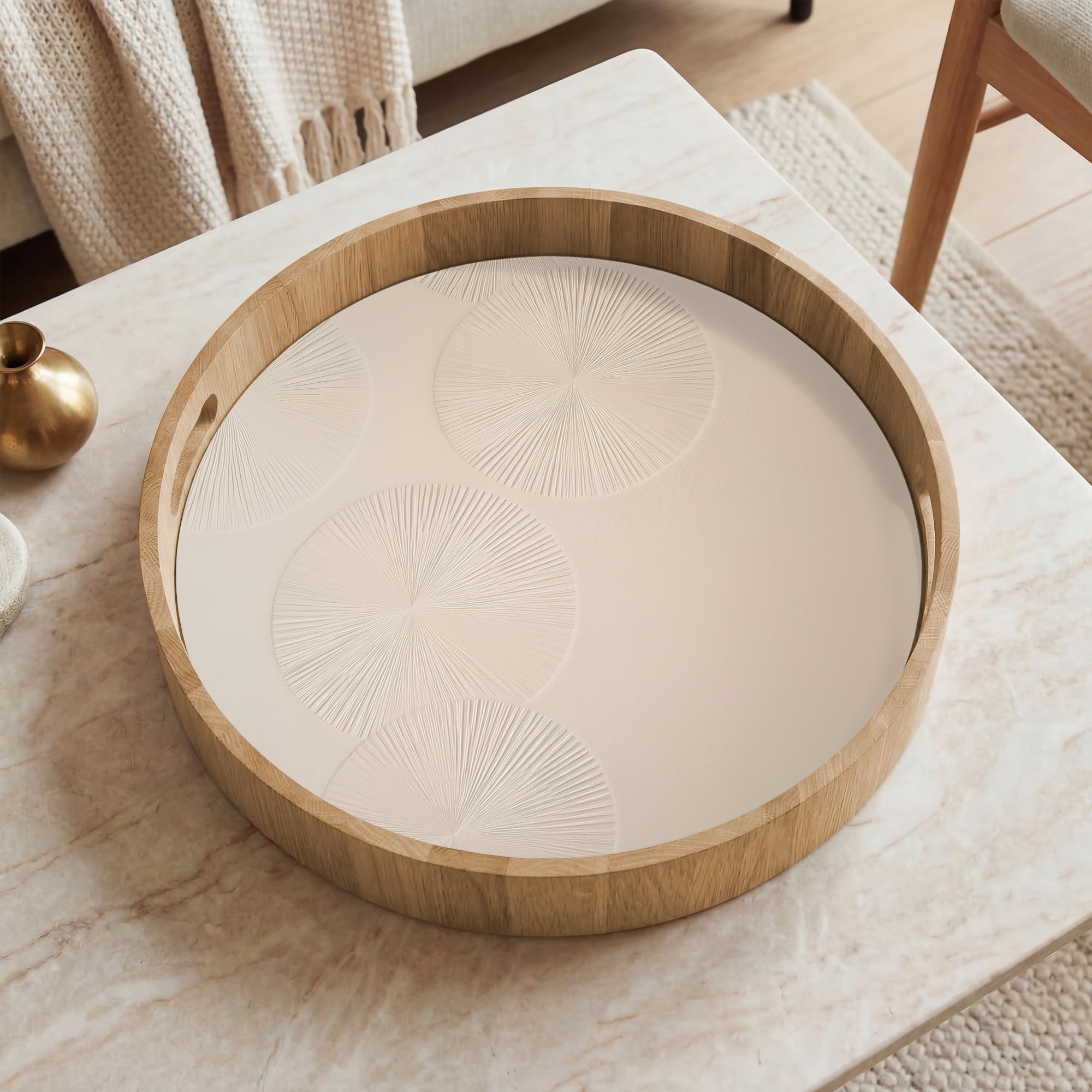 Bandejas Redonda 40x40 cm Bandeja Cafe para Servir Comida Bonitas Resistente Al Calor Tray De Madera Desayuno Cocina Tabuleiro Japandi - Beige - Moderno