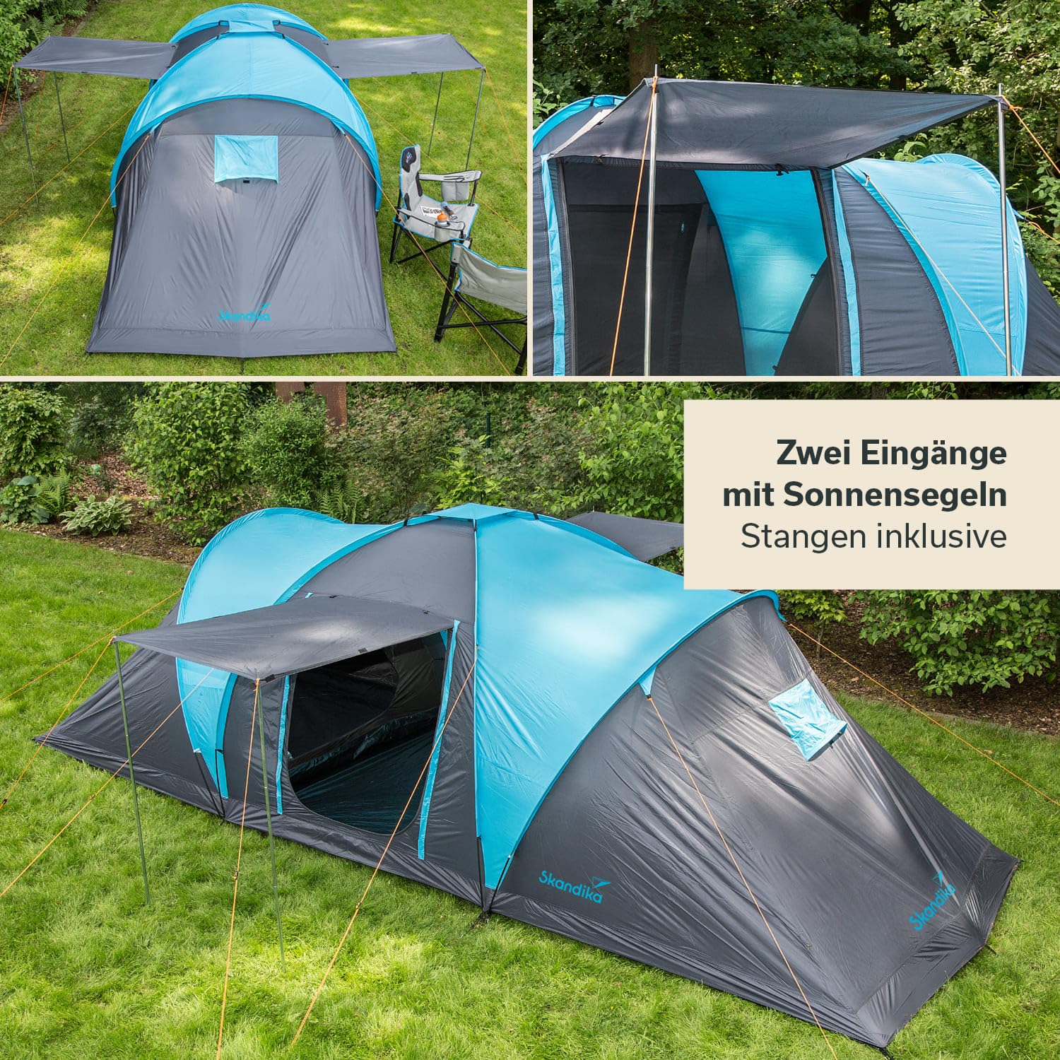 Skandika Hammerfest rodzinny namiot kopułowy z 2 kabinami do spania, wysokość szczytowa 200 cm, 6-osobowy