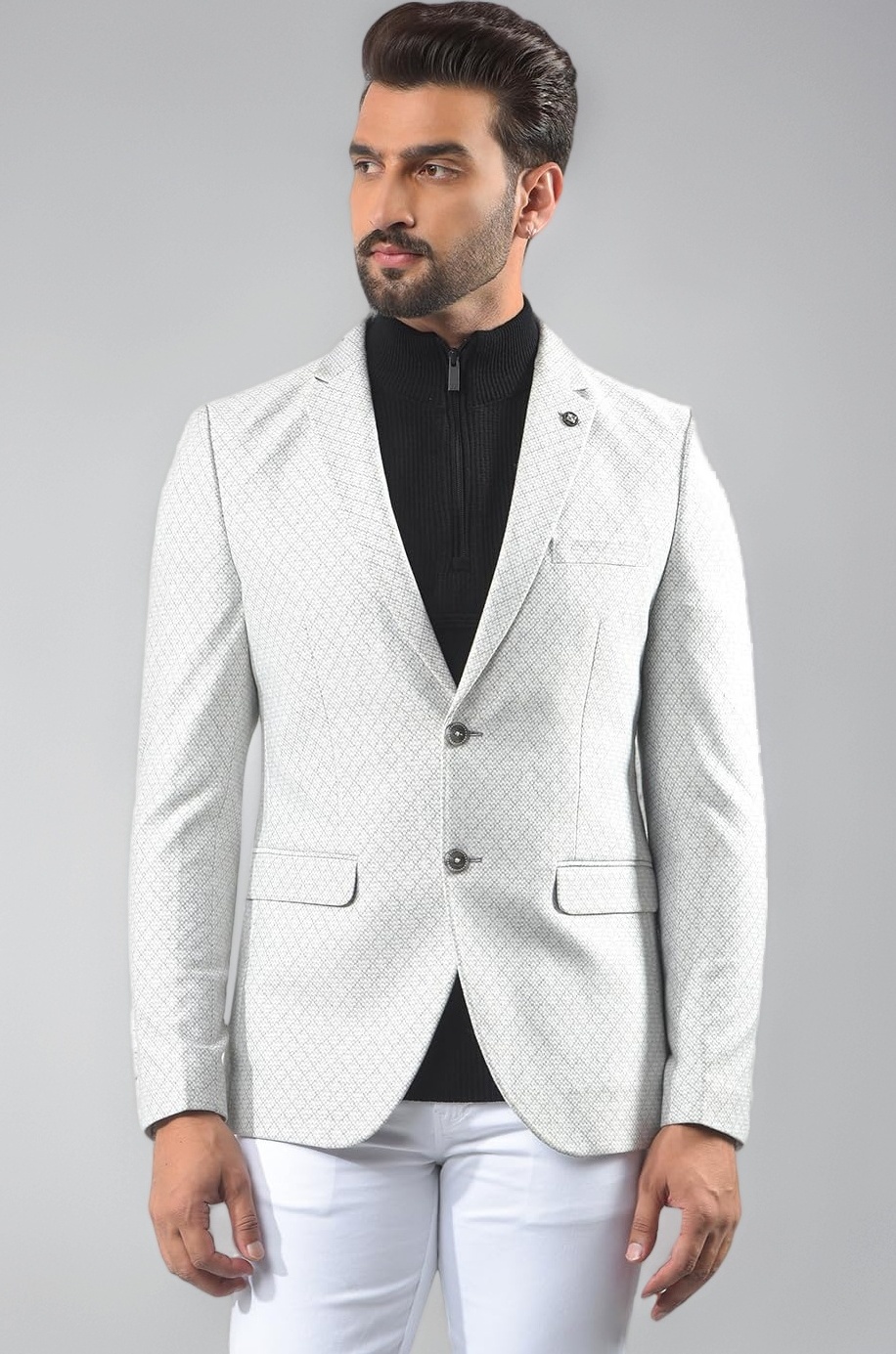 Men's Grey Notched Lapel Single-Breasted Blazer