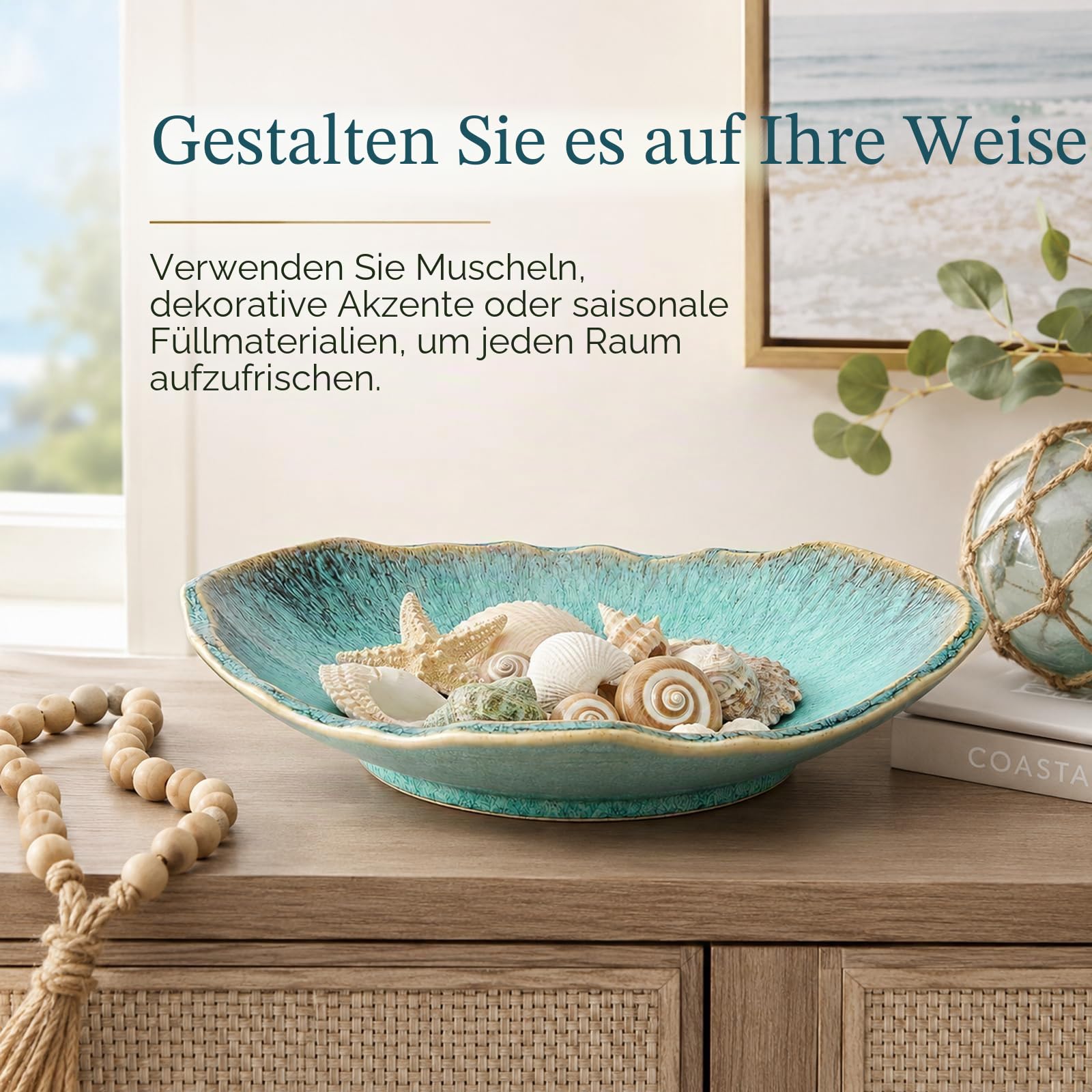 Grüne dekorative Keramikschale – 30,5 cm Obstschale, Süßigkeitenschale, Schlüsselschale für Eingangstisch, Schmuckschale, Ringschale, Schmucktablett, Porzellan-Sammelschale für Küche, Nachttisch