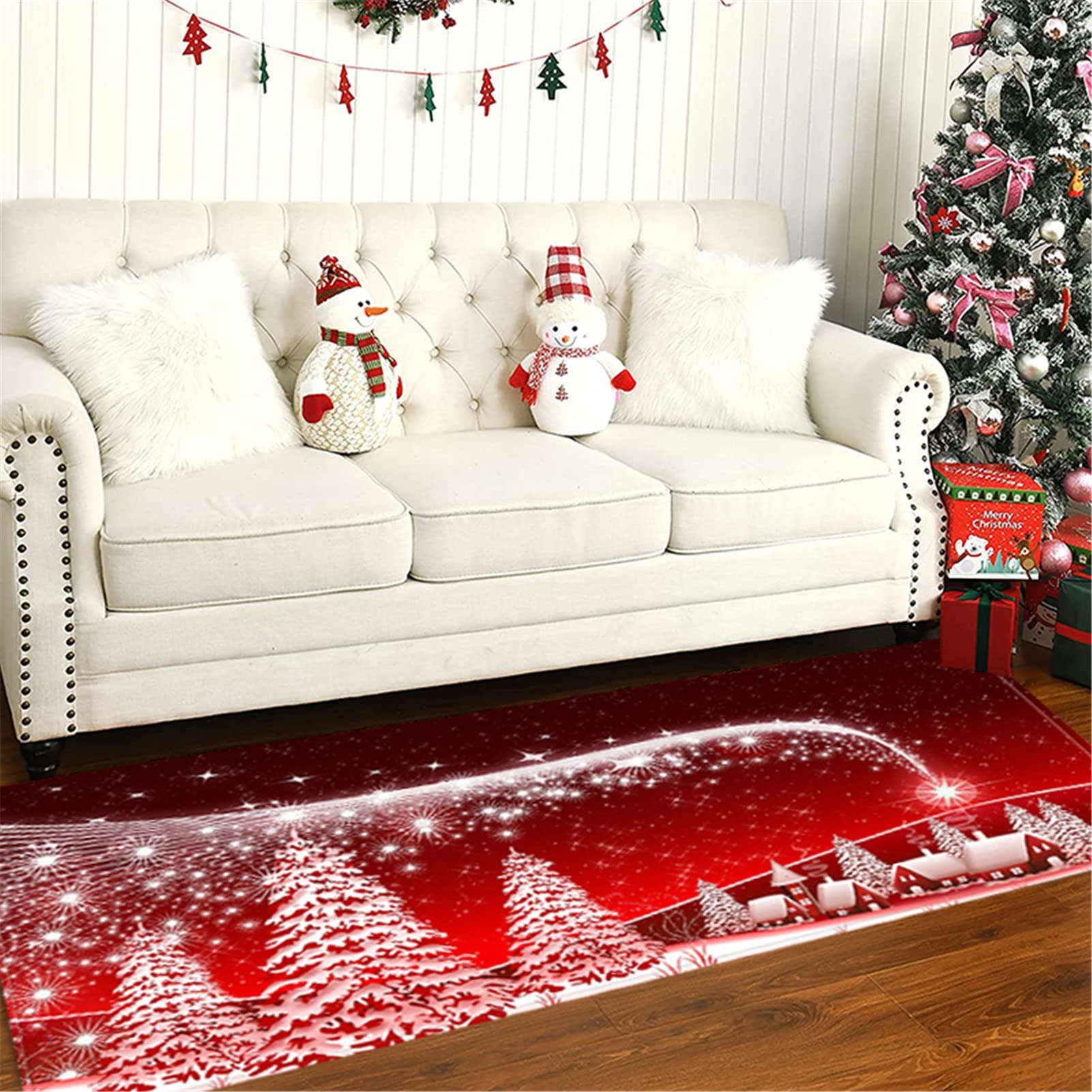 Alfombra Navideña Lavable Antideslizante Felpudo Navidad Alfombra Entrada, Navidad Cocina Baño Alfombras,Alfombras De Poliéster Suave para Decoraciones Navideñas,3,60x180cm/23.6"x70.8"