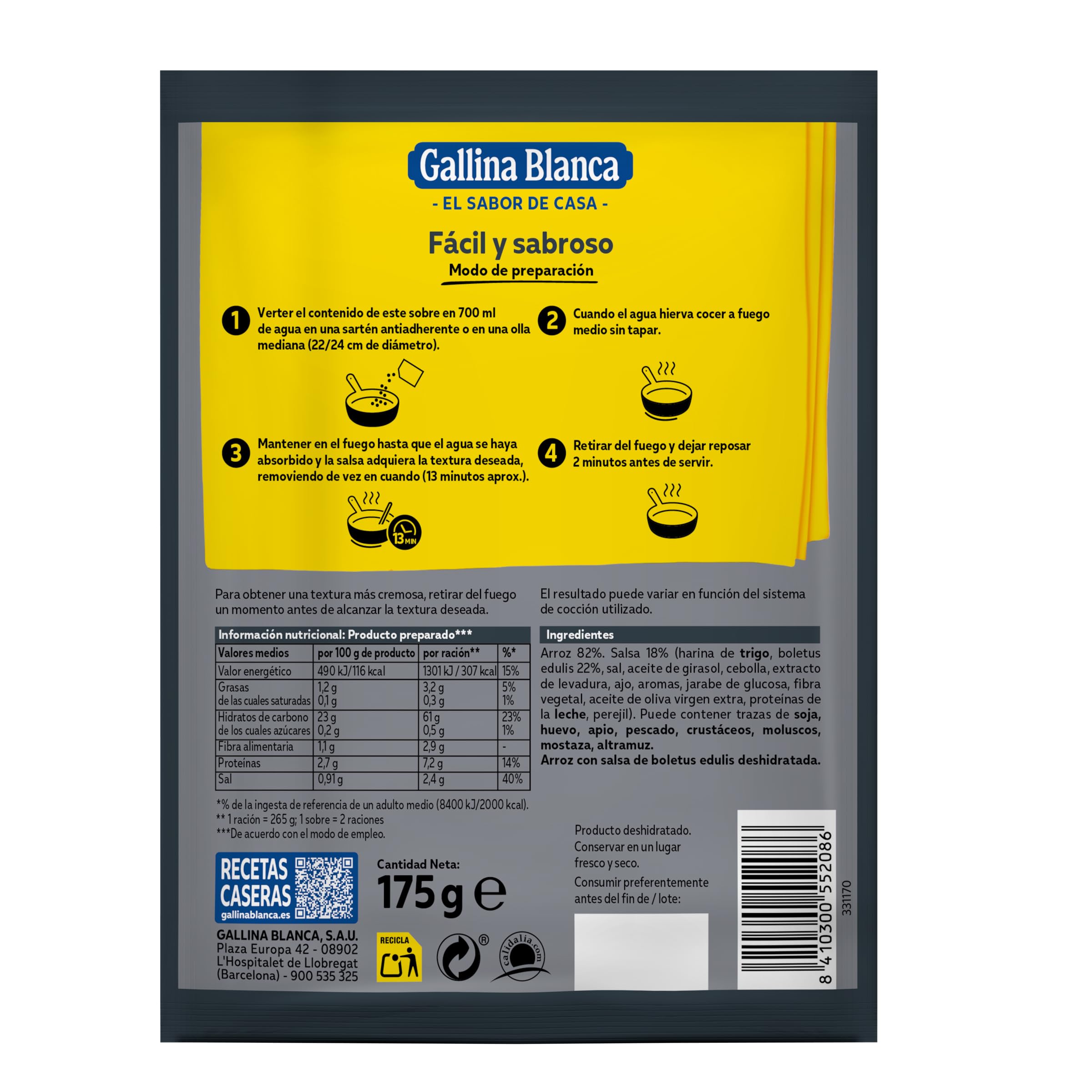 Gallina Blanca Risotto con Setas, 175g