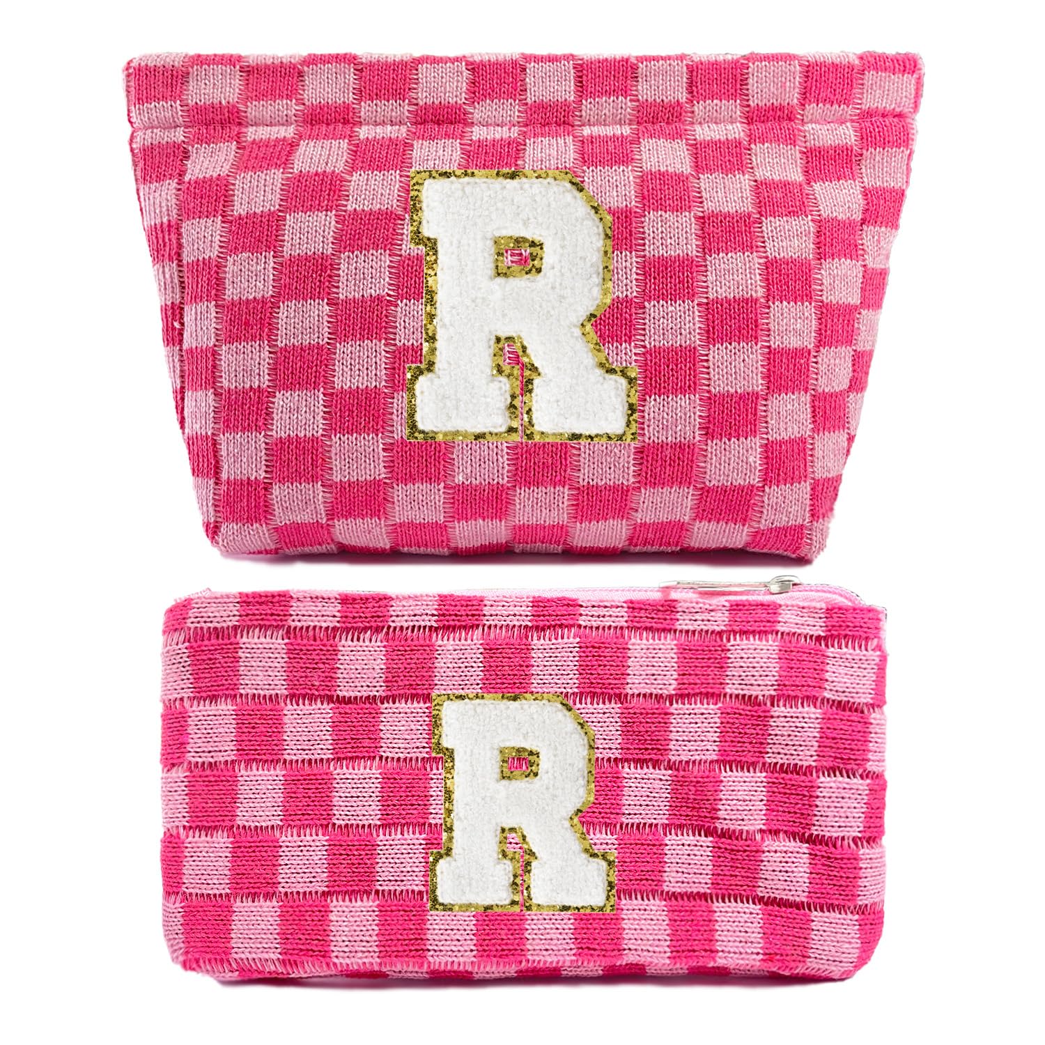 WYJCheckered Bag Preppy Bag Stoney Clover Makeup Bag R Cute Makeup Pouch Stuff Bag For Girls Initial Cosmetic Bag Small Makeup Bag For Purse Checkered Pouch