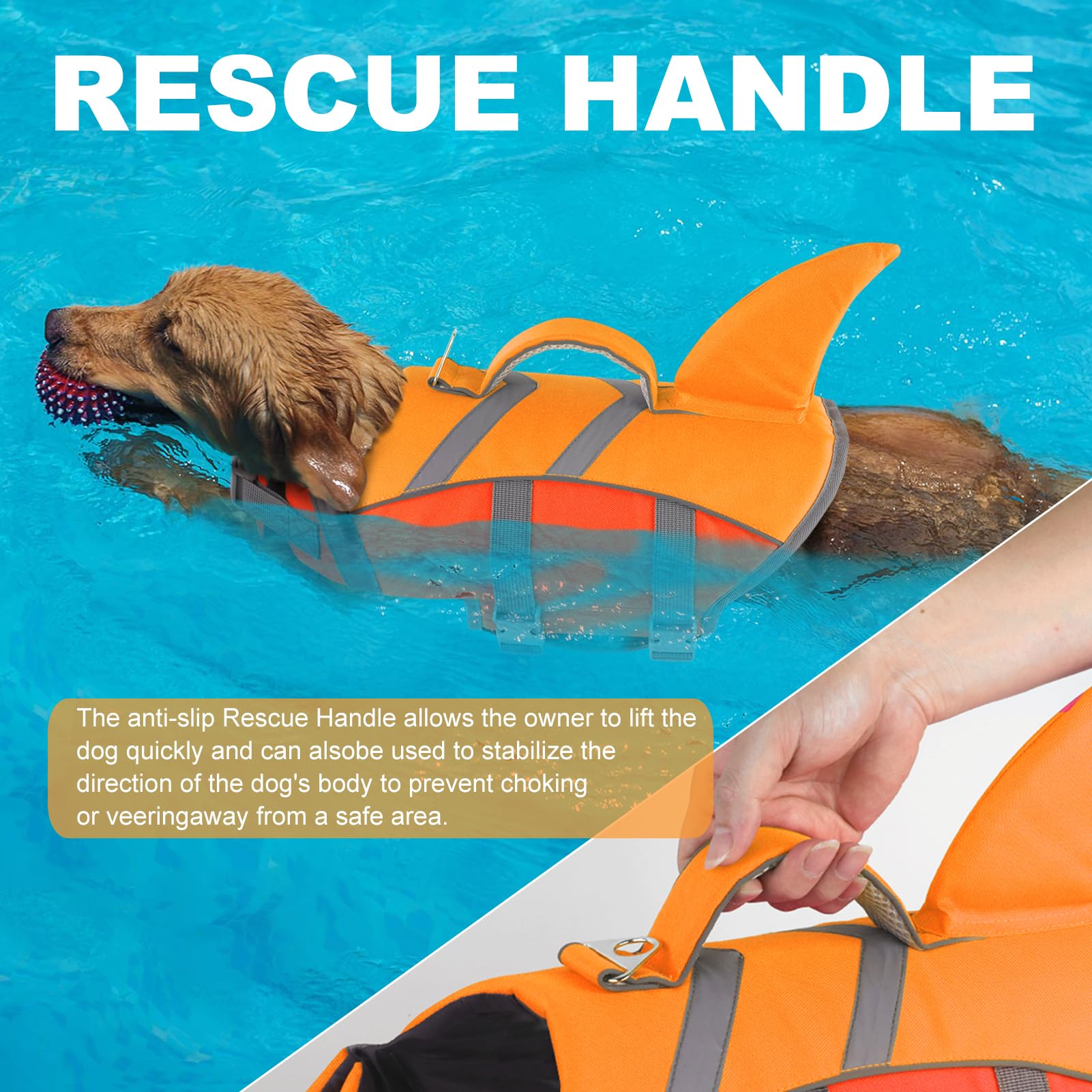Doglay - Gilet de sauvetage pour chien requin, flottabilité supérieure avec poignée de sauvetage et bandes réfléchissantes et aileron de requin, gilet de natation pour petits chiens