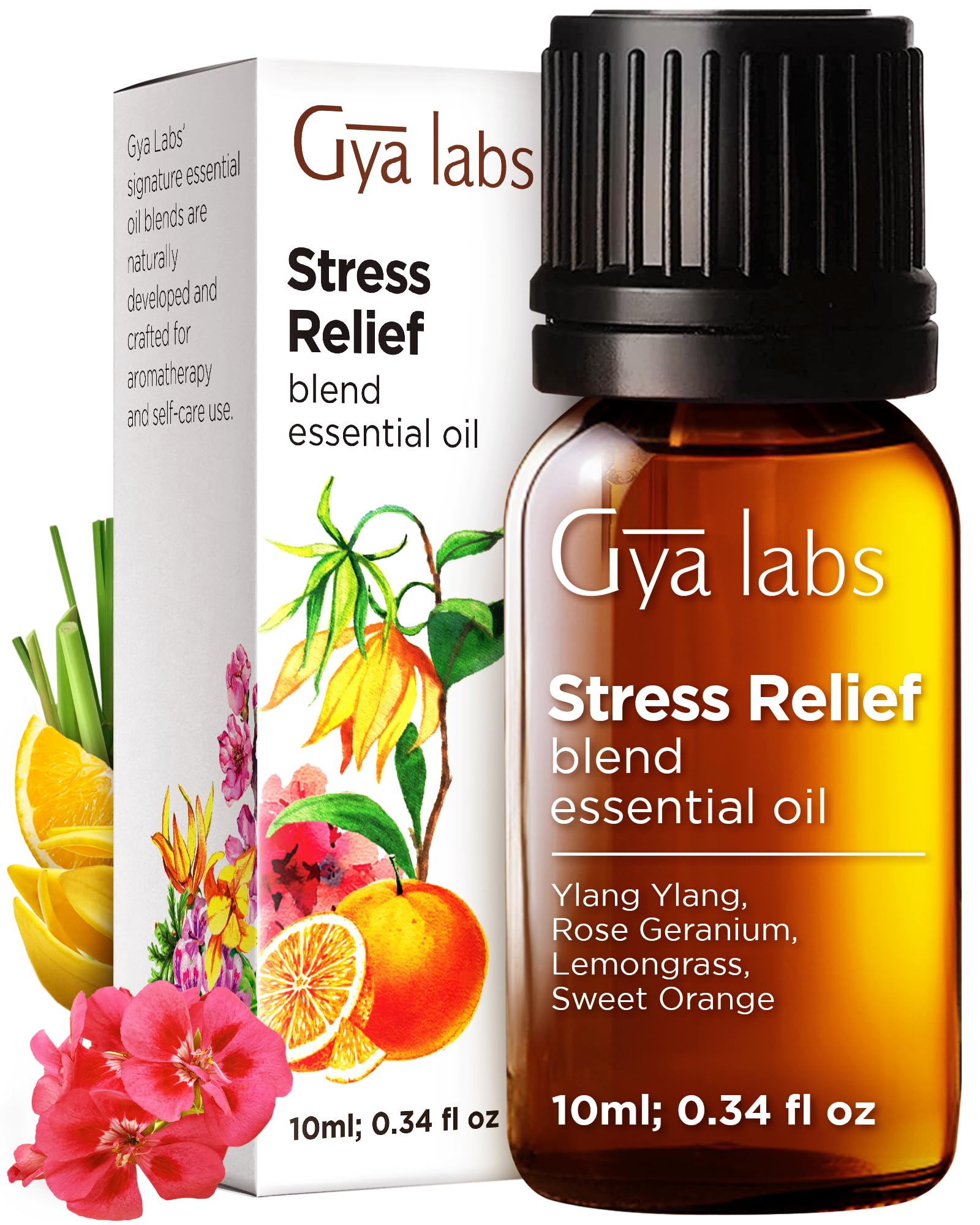 Gya Labs Stress Relief Essential Oils for Diffuser - 100% Pure Therapeutic Grade Stress Away Essential Oils for Aromatherapy - Natural Stress Relief Oils for Relaxing, Soothing & Headache (10ml)