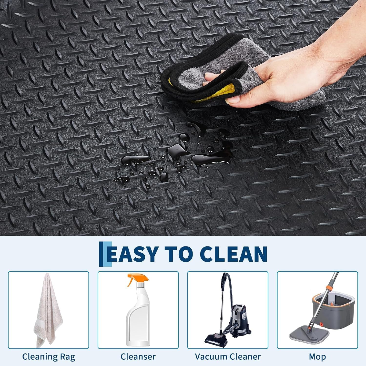 4X10 FT Garage Floor Mat, 2.8Mm Thick Diamond Plate PVC Rubber Roll, Slip-Resistant Protection for Garage, Warehouse, Gym, Trailer, and SUV Use​​