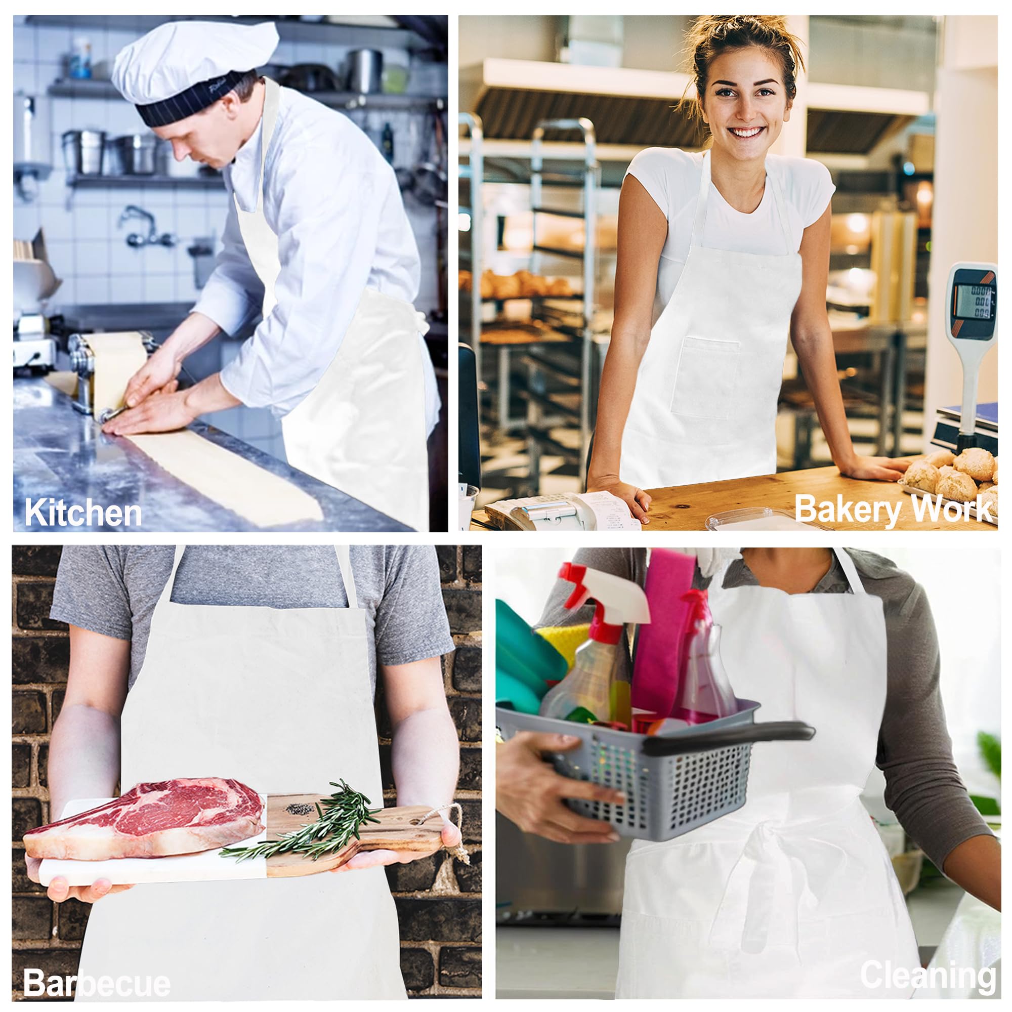 Paquete de 2 delantales de chef grandes negros con 2 bolsillos para hombres y mujeres, camarera, delantal de trabajo profesional