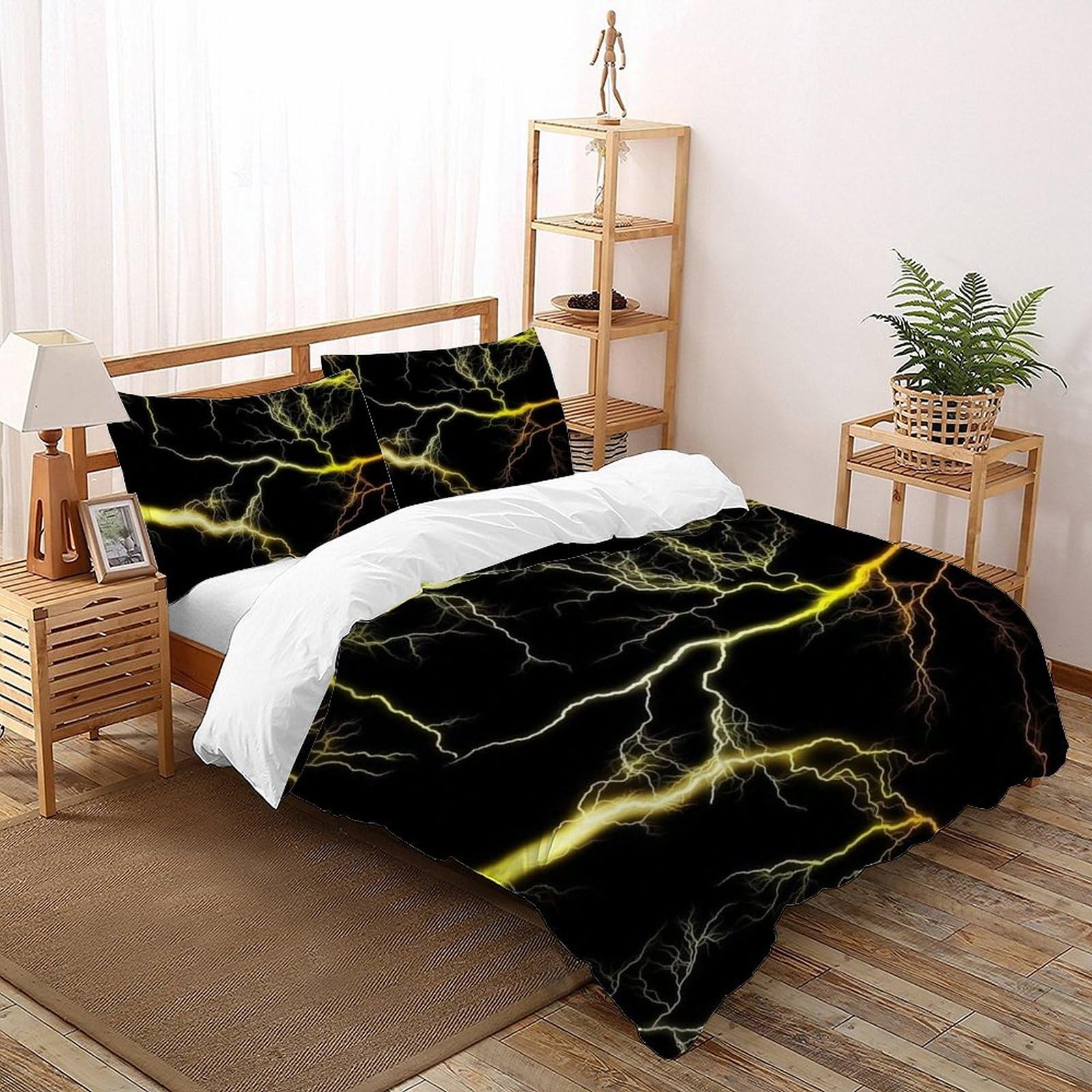 Housse de couette éclair jaune parure 3 pièces 200x200cm avec 2 taies d'oreiller microfibre