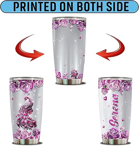 Miniatura 5 de Regalos personalizados de pavo real para mujeres, taza de café aislada de acero inoxidable de 20 onzas, botella de agua, termos, regalo para esposa,