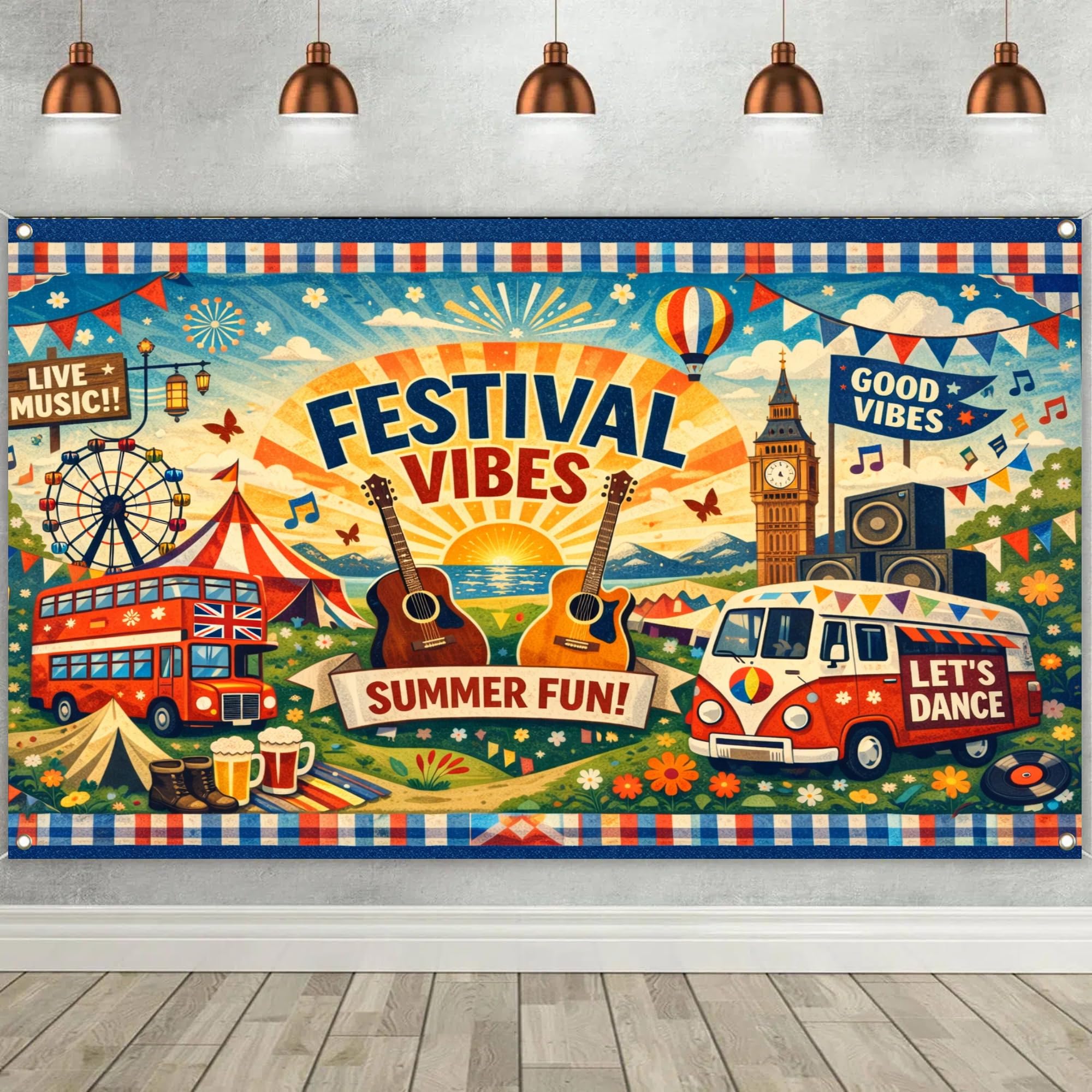 Music Festival Backdrop Banner, Festival Banner Decorations Outdoor Party Banner for Summer Events, Garden, BBQ, Concert, Birthday, Christmas & Father's Day Decor