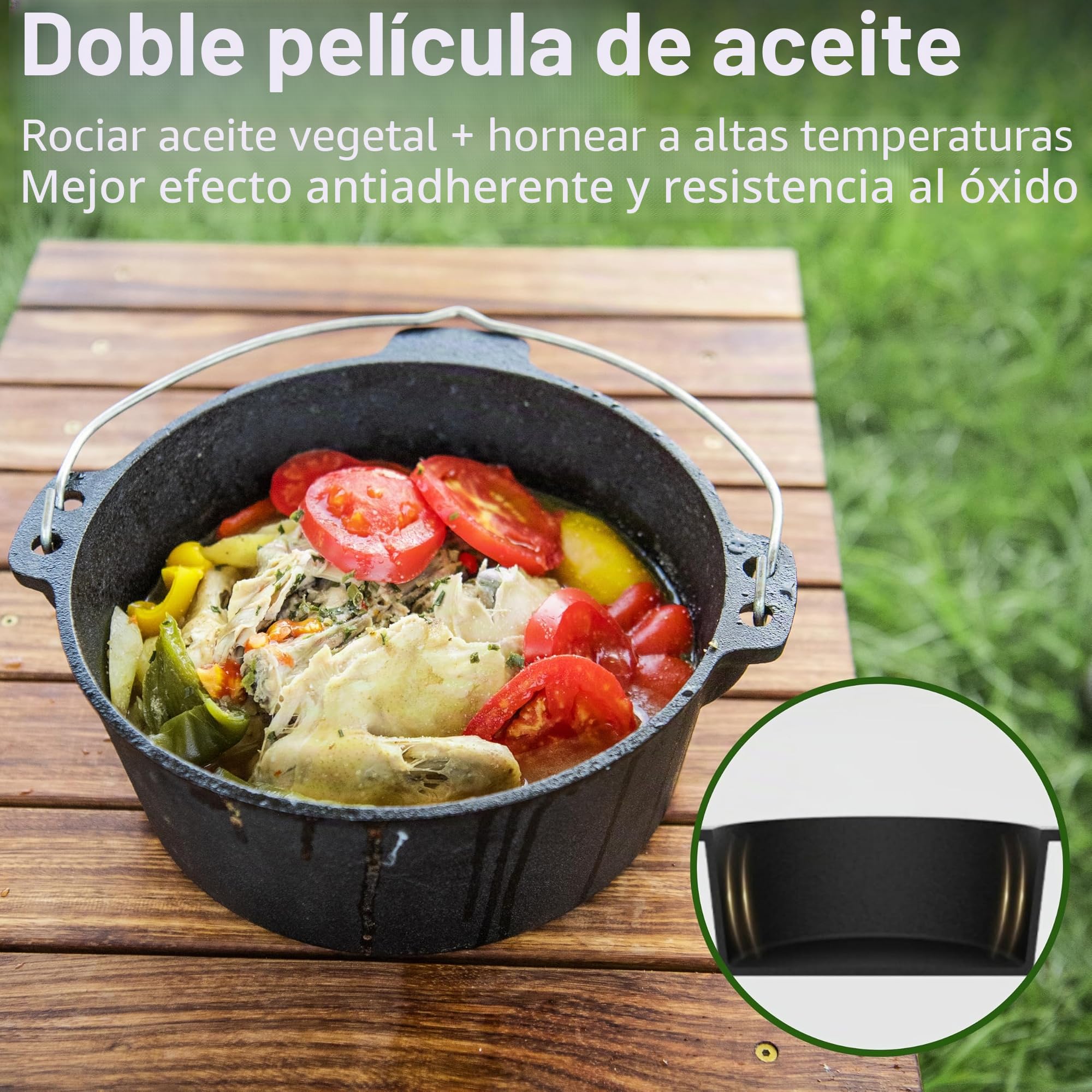 Naturehike Horno holandés de Campamento, Olla de Hierro Fundido de 4.25 Cuartos con Tapa de sartén 2 en 1, presazonado para Barbacoa al Aire Libre, Hornear, cocinar fogata con Mango de Metal